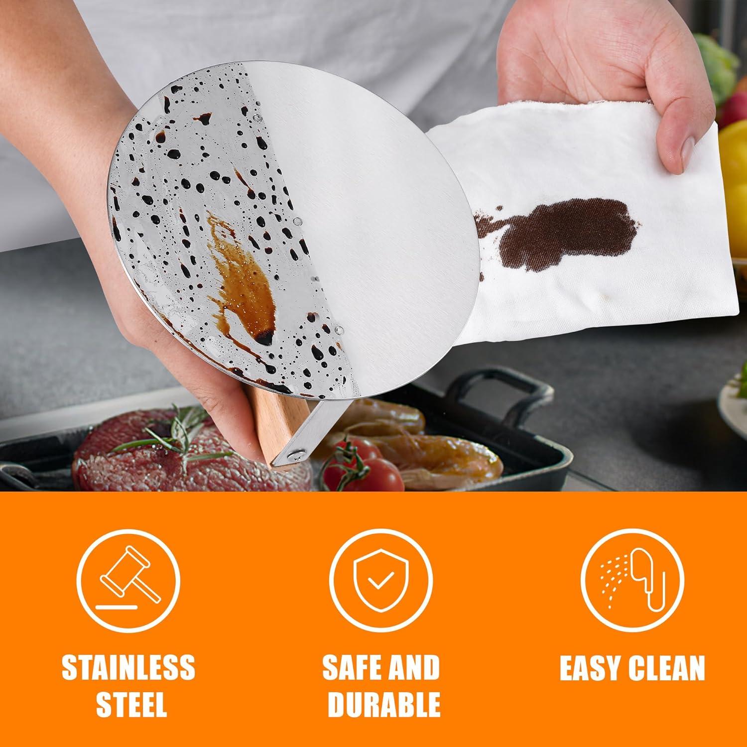 Stainless Steel Burger Press, 6 inch Round Burger Smasher Round Hamburger Press with Wood Handle, Grill Press Meat Flattener Tool for Flat Top Griddle Grill Cooking