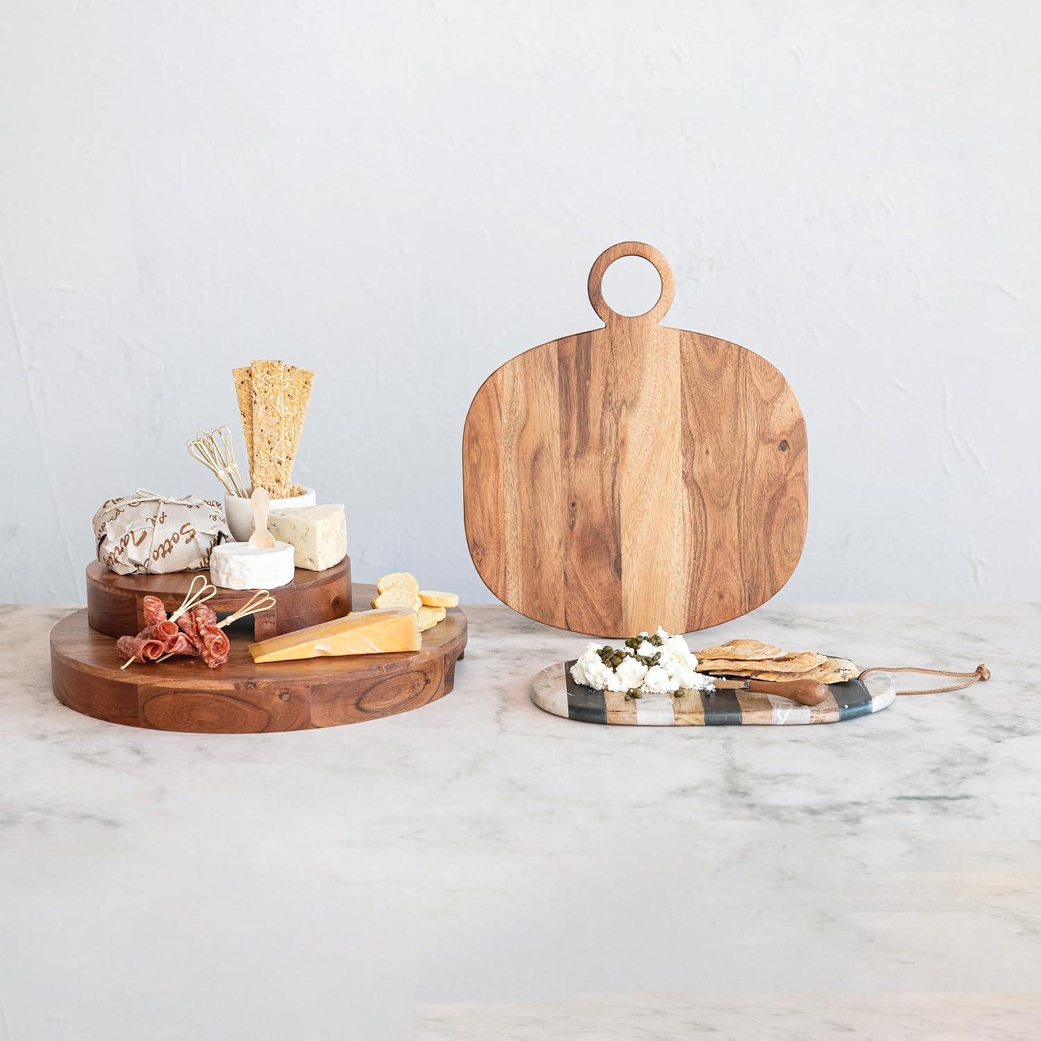 Natural Acacia Wood Oval Cheese Cutting Board with Handle