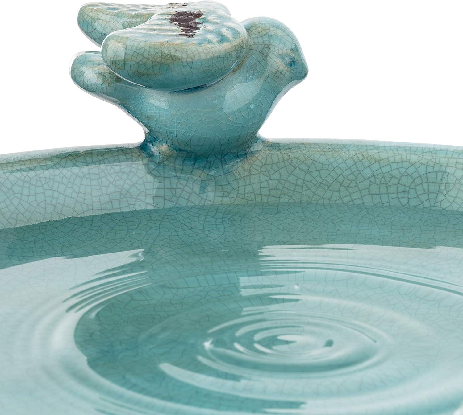 Alpine Corporation Ceramic Pedestal Bird Bath with Bird Figurines, Turquoise