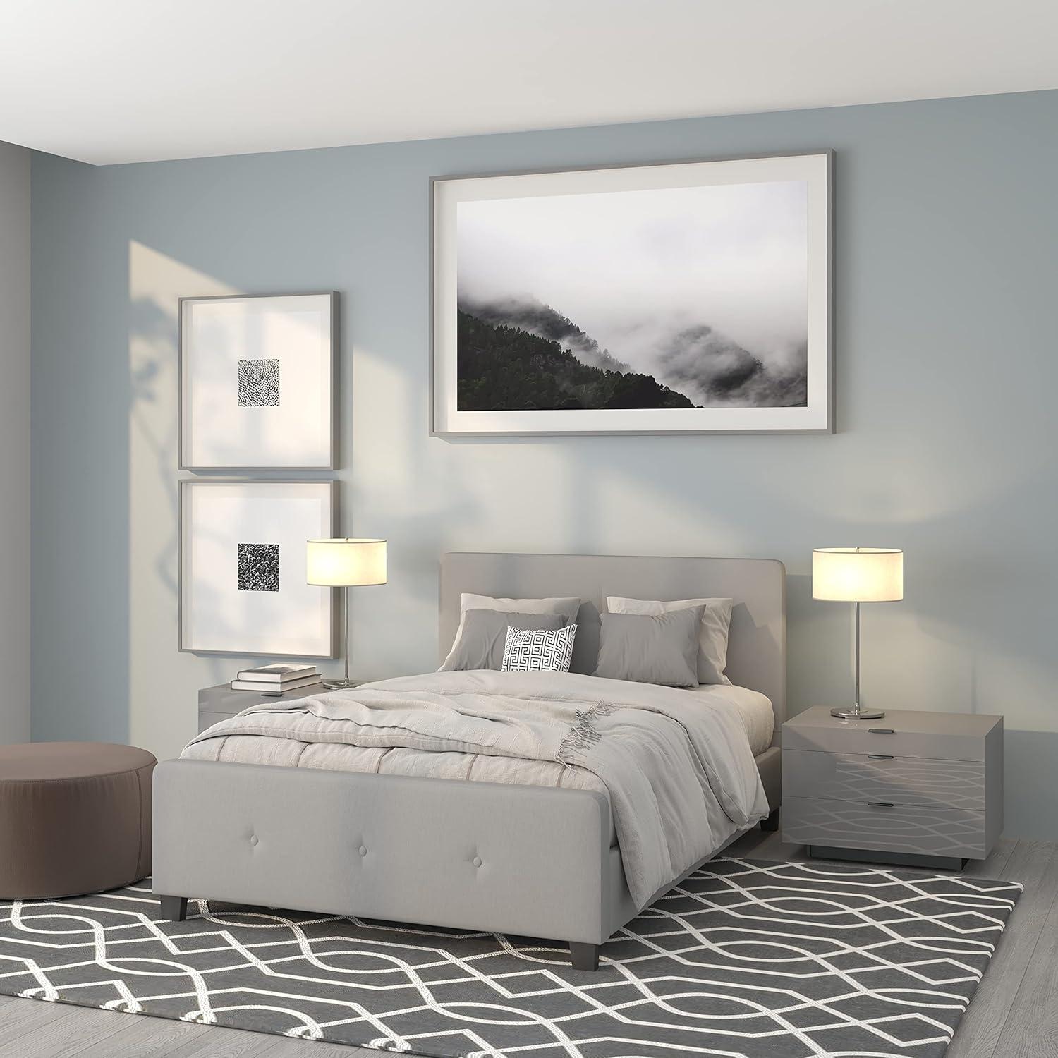 Flash Furniture Tribeca Queen Size Tufted Upholstered Platform Bed in Light Gray Fabric