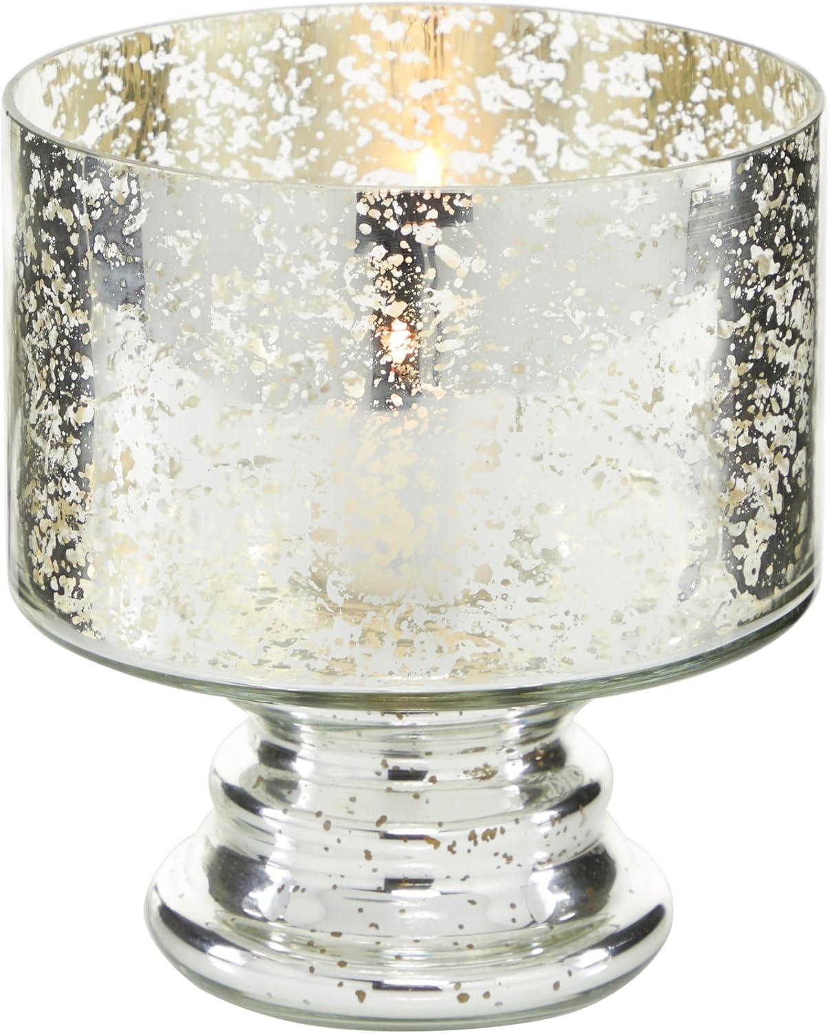 Silver Glass Handmade Pillar Hurricane Lamp with Faux Mercury Finish