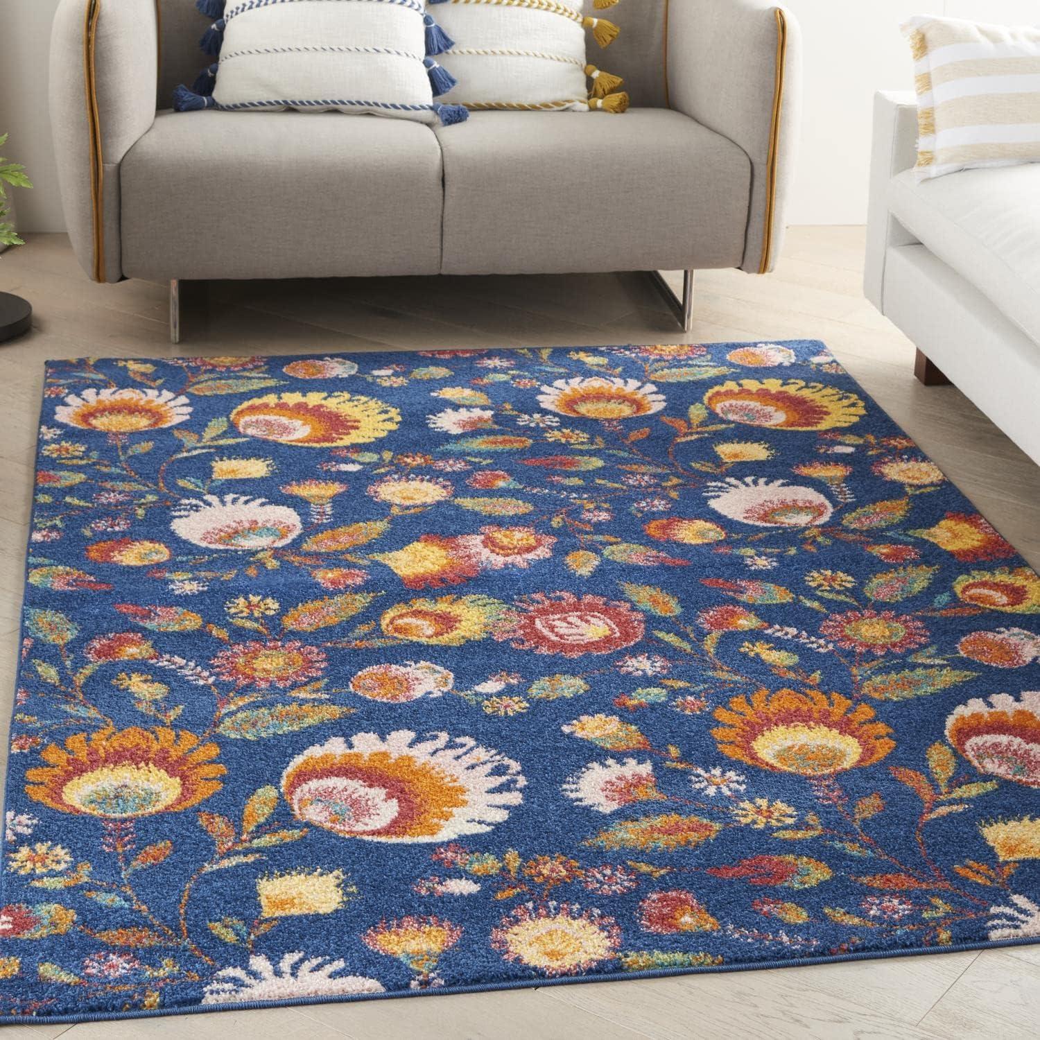 Bohemian Bliss Navy Multicolor Floral 4' x 6' Synthetic Area Rug