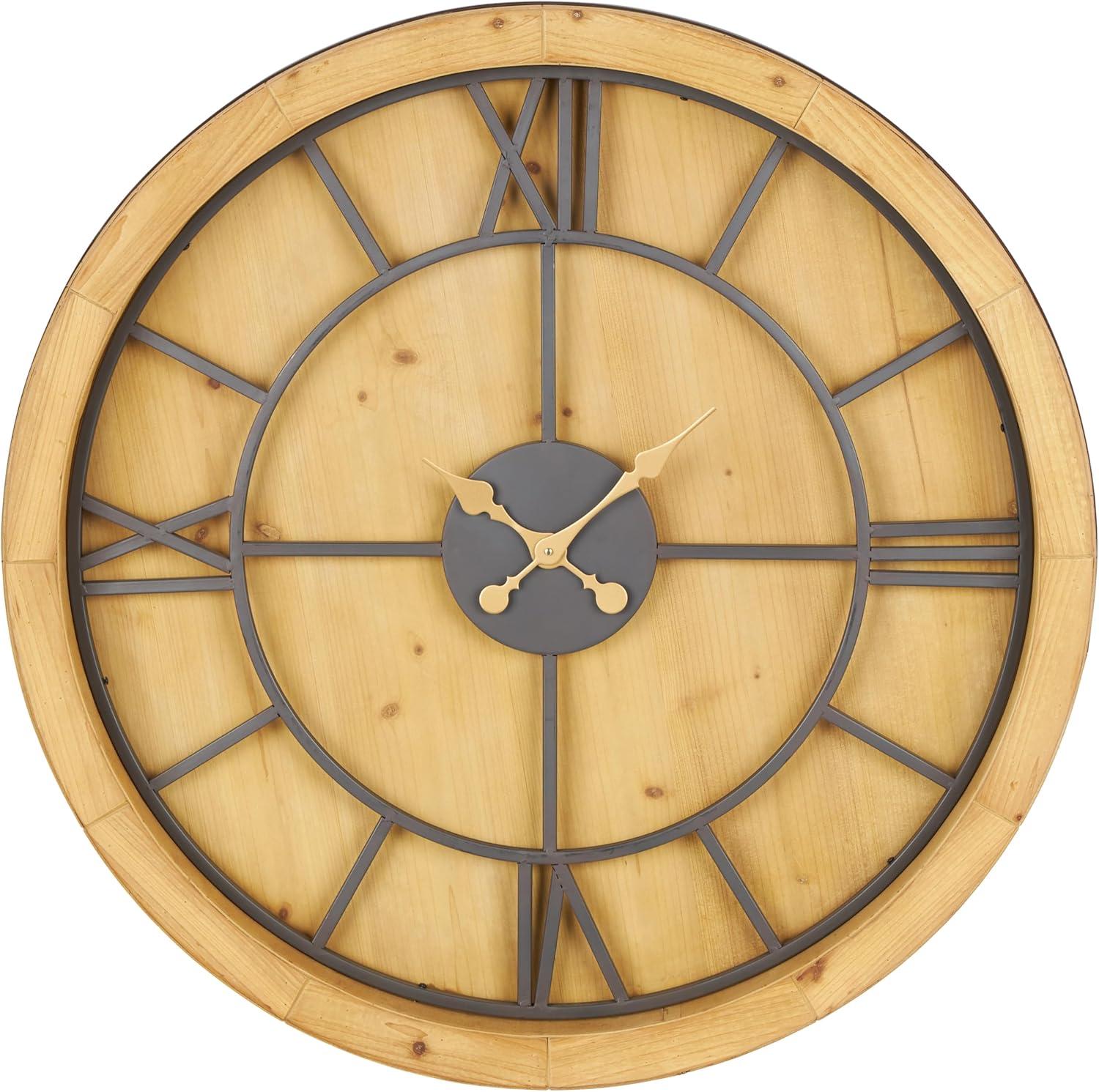 Mediterranean Wood Wall Clock Brown - Olivia & May: Oversized, Analog Display for Living Room, Indoor Use