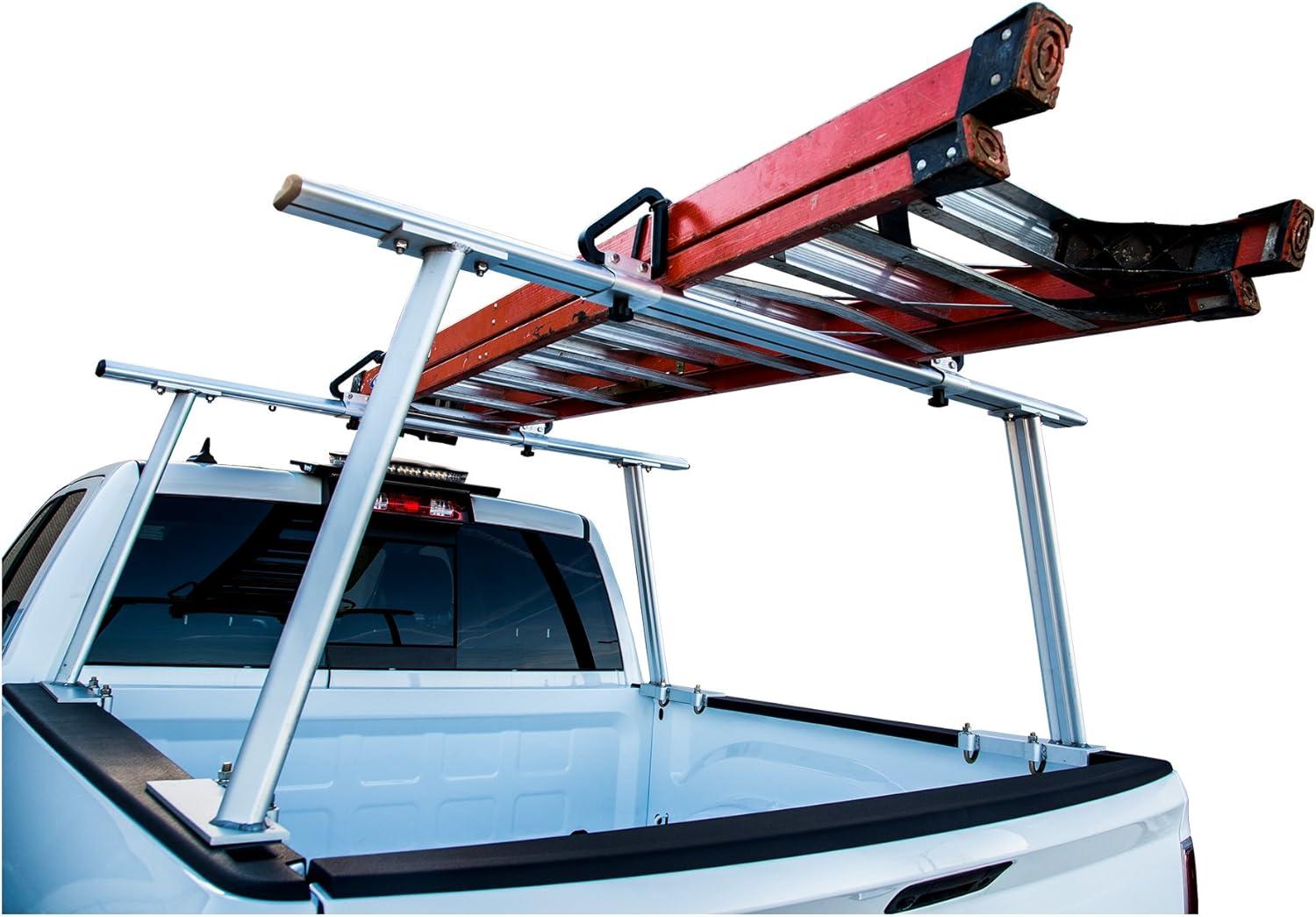 Adjustable Black Aluminum Truck Ladder Rack with J-Hooks