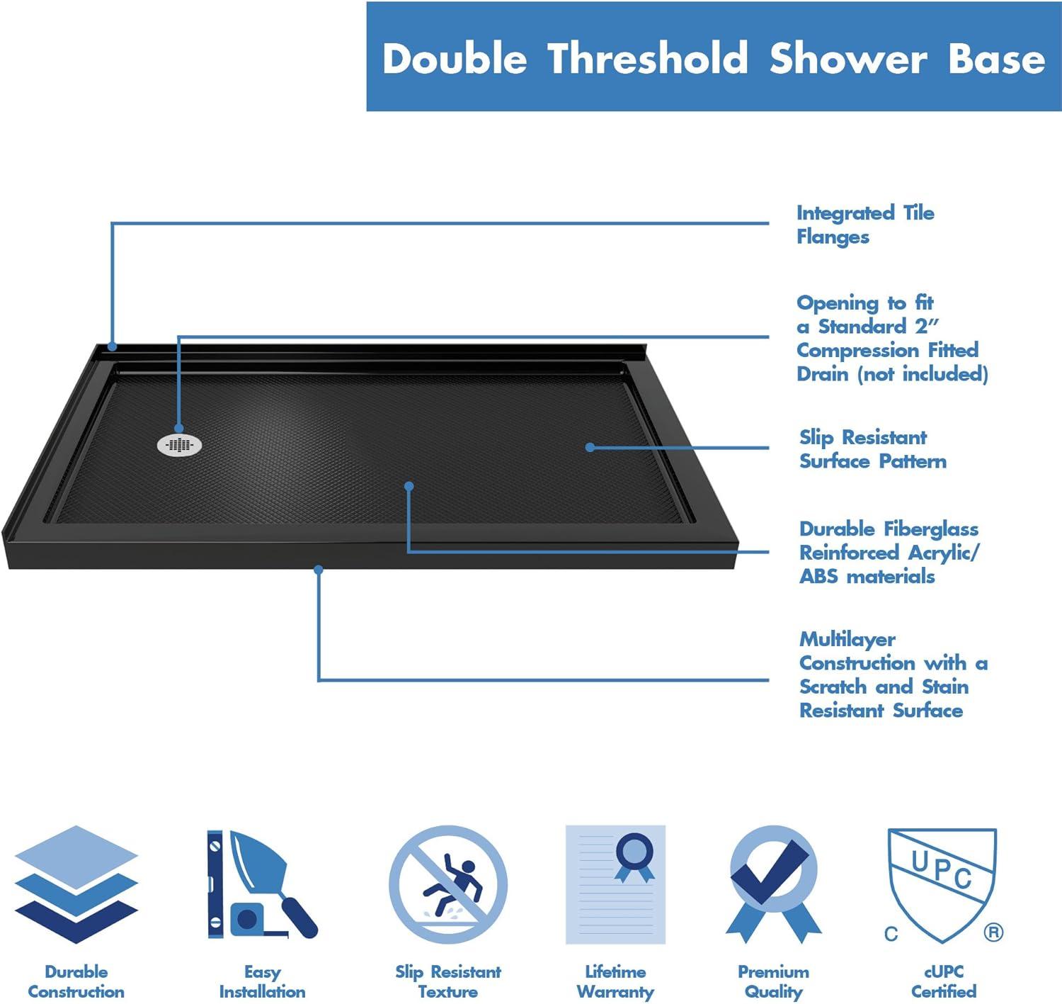 Black Acrylic 54" x 36" Double Threshold Shower Base