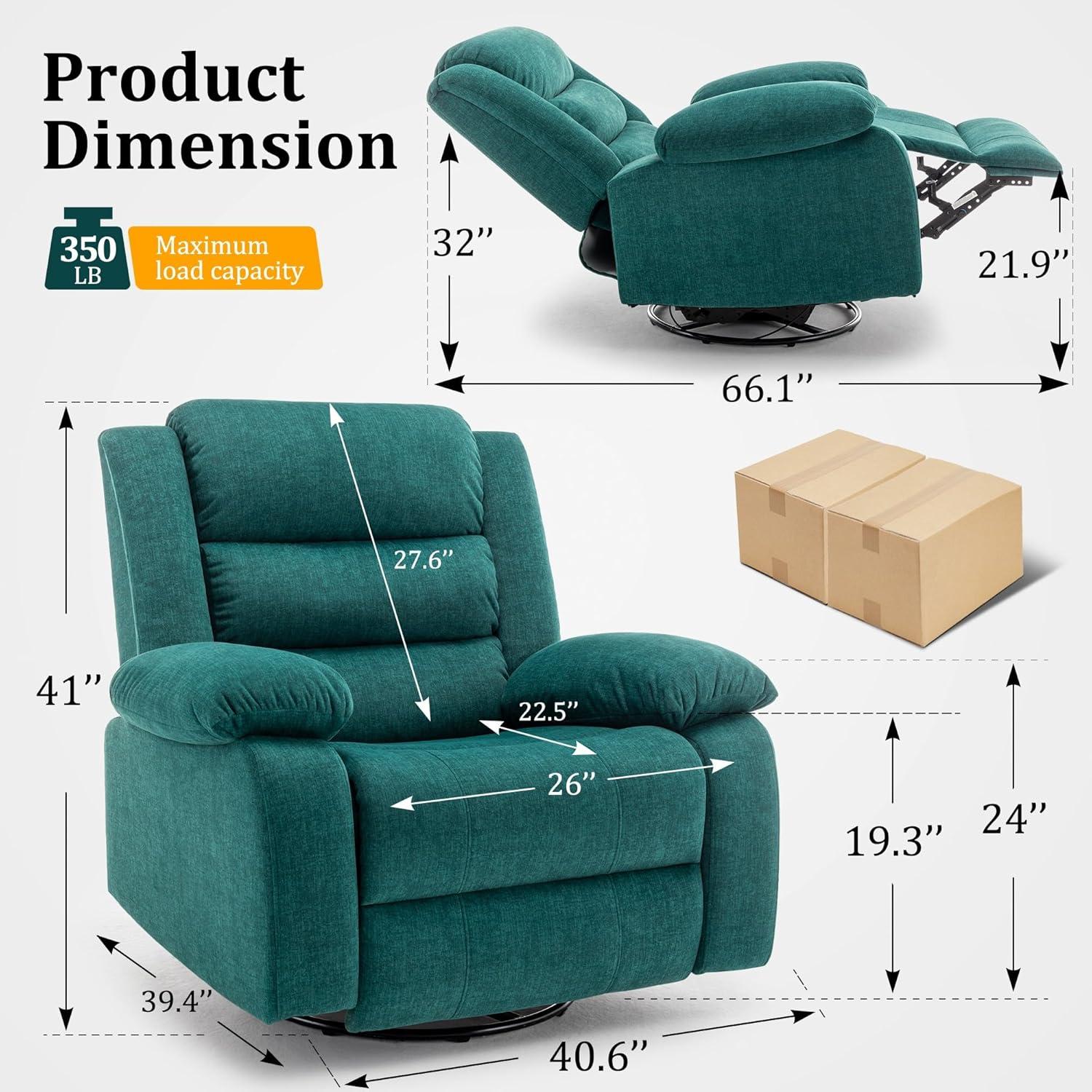 Ellisse Recliner Chair, Wide Rocker Chair, Rocking Chair with Massage and Heat, 360°Swivel Rocking Chairs, Oversized Recliner for Adult