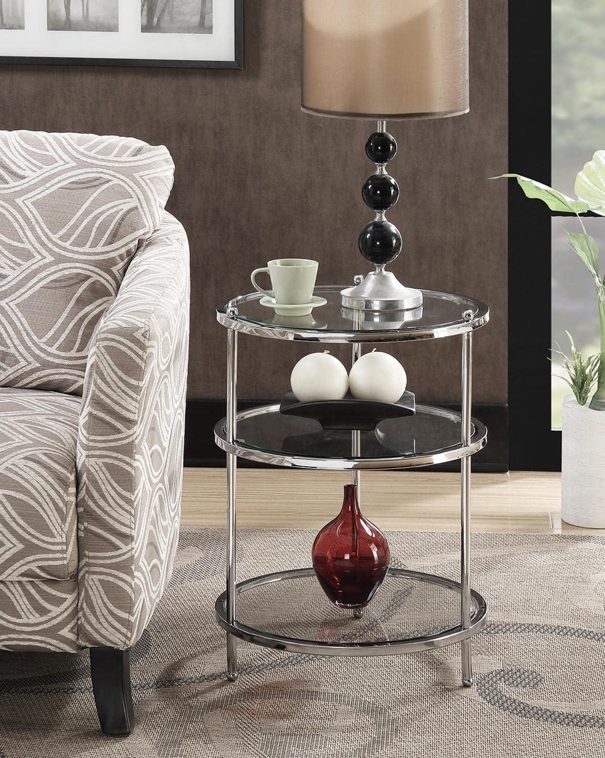 Chrome and Glass 3-Tier Round End Table