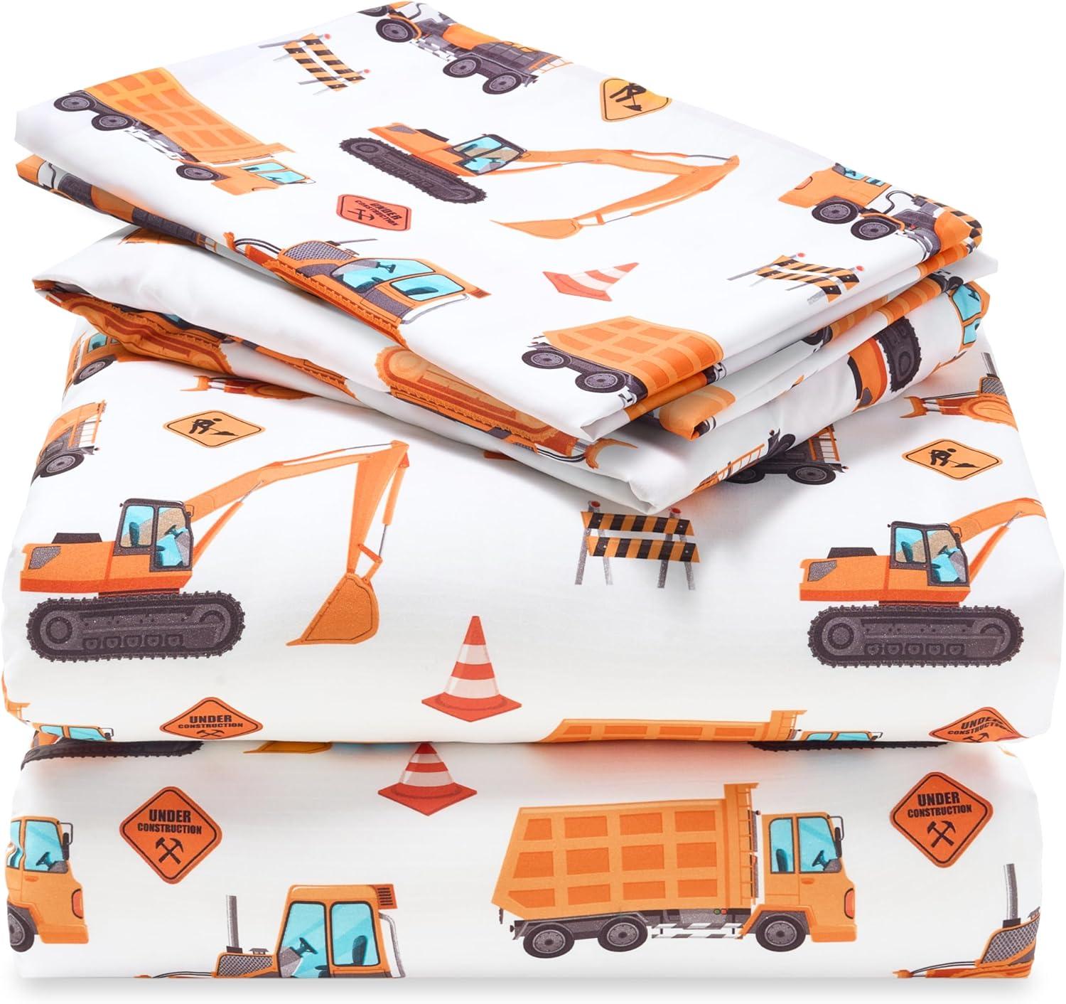 SYNCFUN Kids Full Sheet Set Construction Vehicle - 4 Piece Soft Microfiber Bed Sheets - Cozy Toddler Bedding Set for Boys Girls Teens