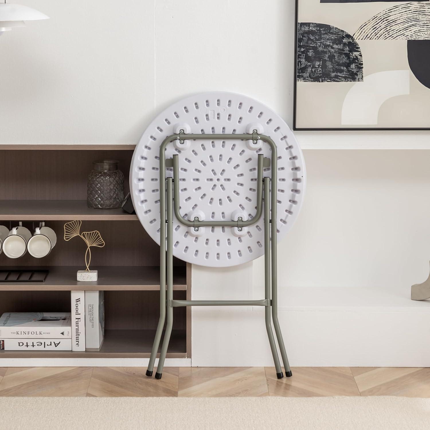 BTEXPERT Set of 5, White 24" Round Plastic Folding Table Commercial Portable for Picnic Party Camping Banquet Card Dining Wedding Event Home Kitchen Indoor Outdoor, 30" Height