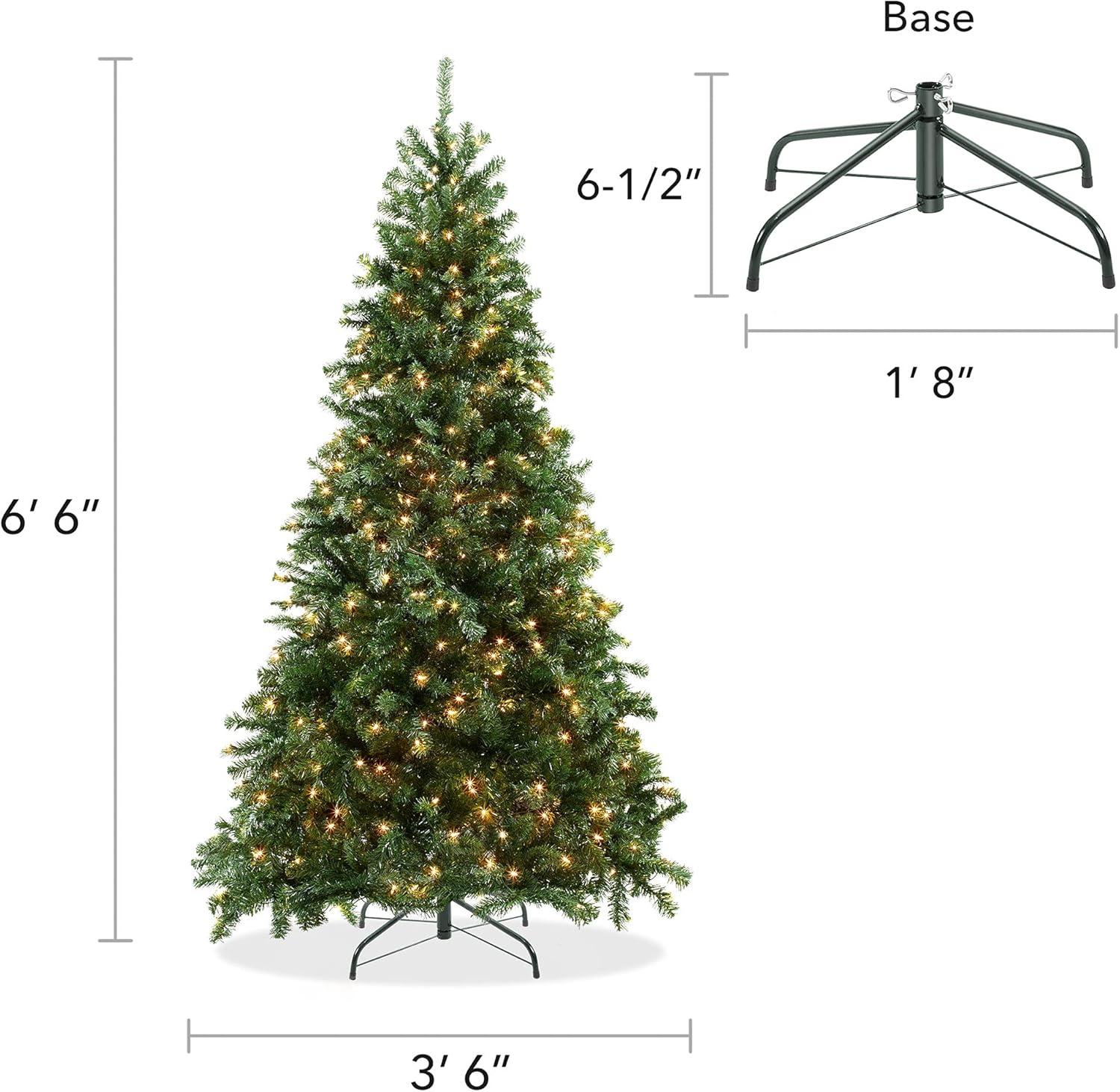 6.5FT Realistic Pre-Lit Green Spruce Artificial Christmas Tree with Metal Stand