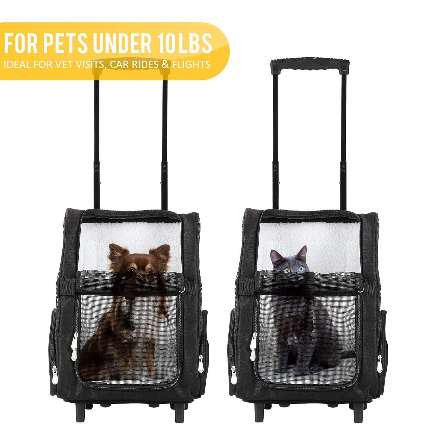 Pink Rolling Backpack Pet Carrier with Mesh Panels