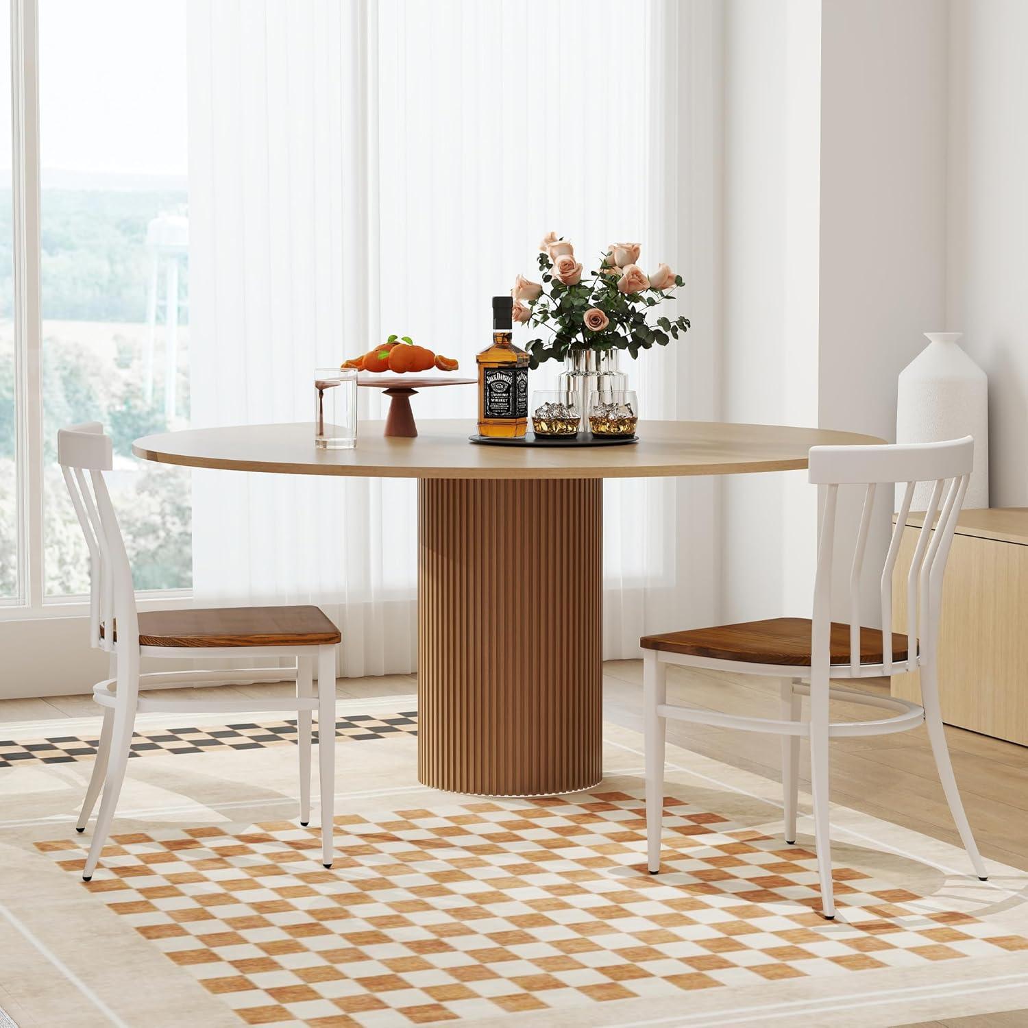 KARMAS PRODUCT Modern White Armless Dining Chairs Set of 2 --Heavy Duty Wood Seat and Iron Frame Kitchen Side Chairs for Restaurant Cafe Bistro,Ergonomic Design,Comb Back