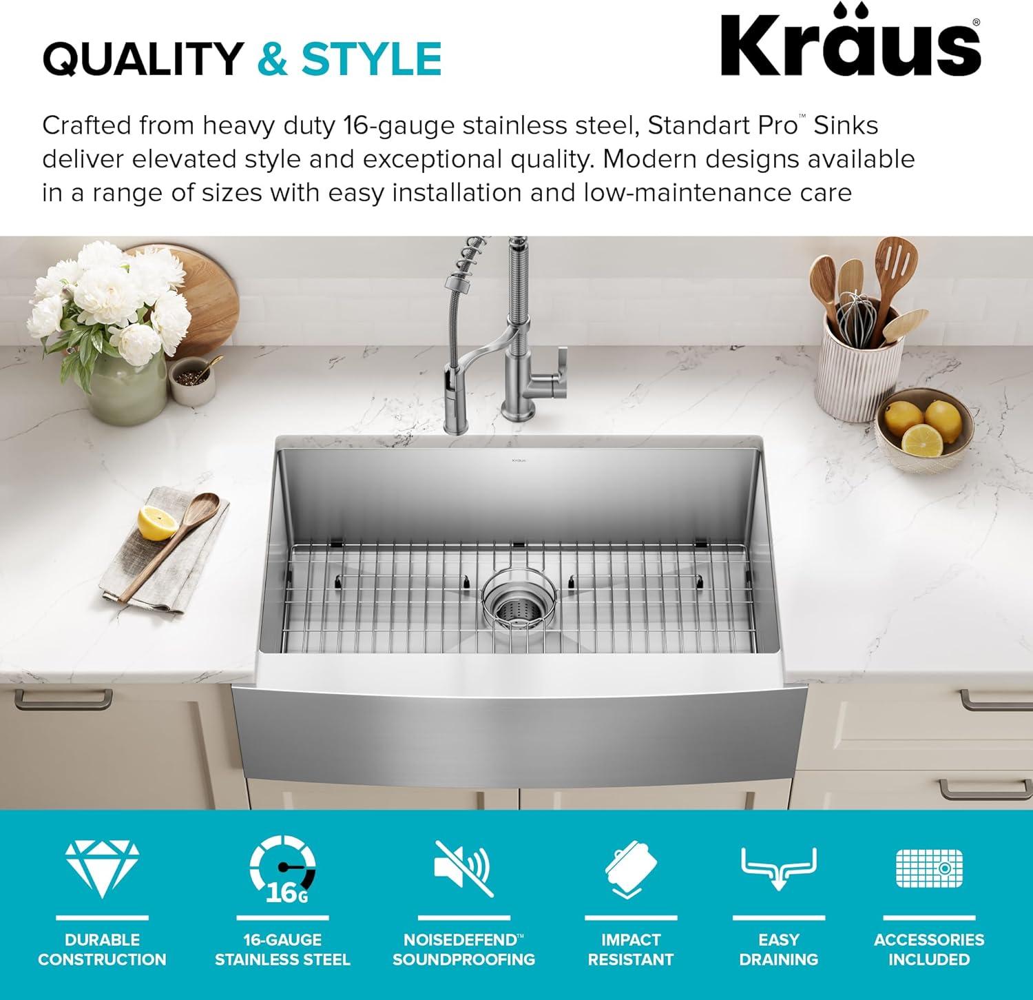 LUKX Farmhouse Single Bowl Stainless Steel Kitchen Sink HU3322S