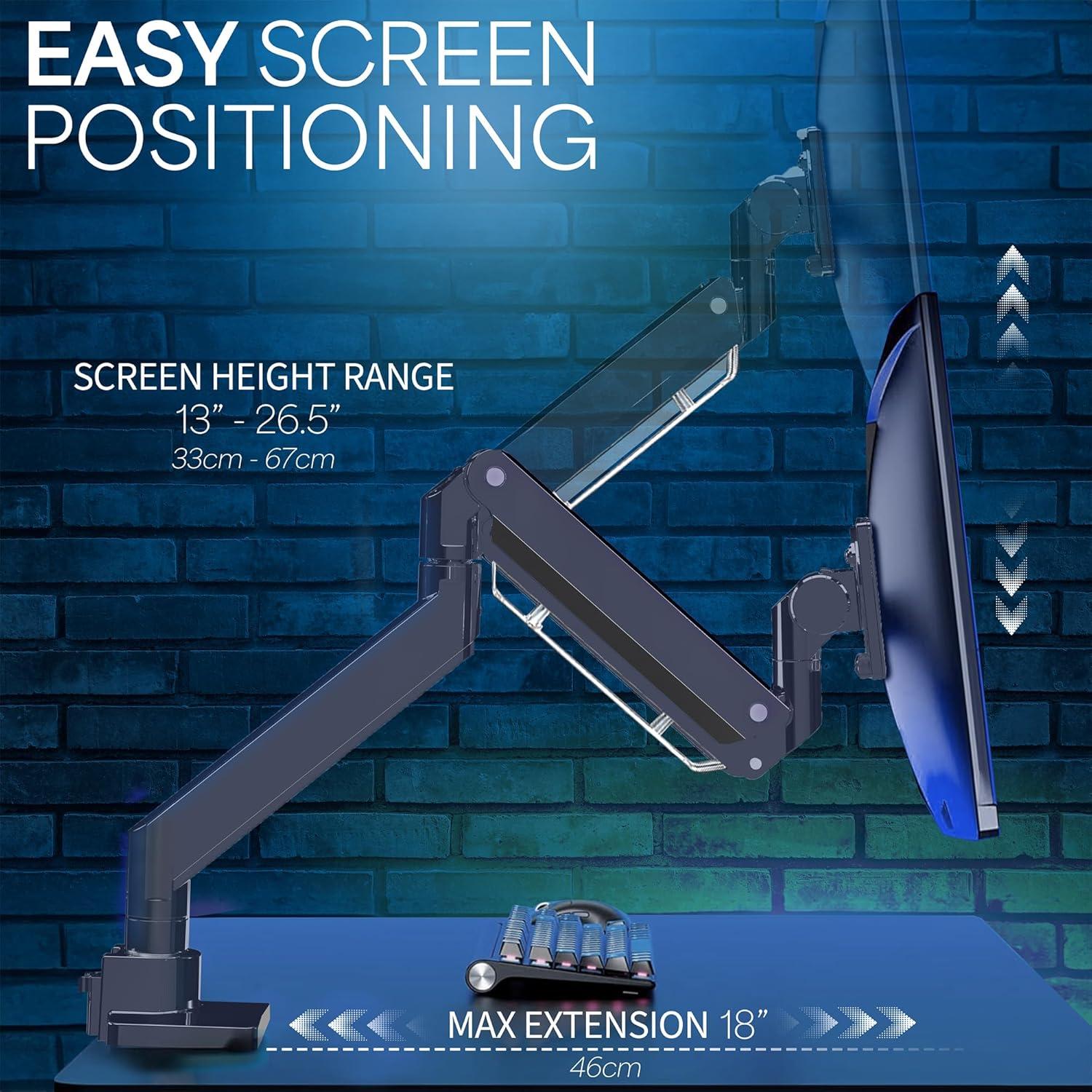 Black Steel Ultrawide Monitor Arm with Riser