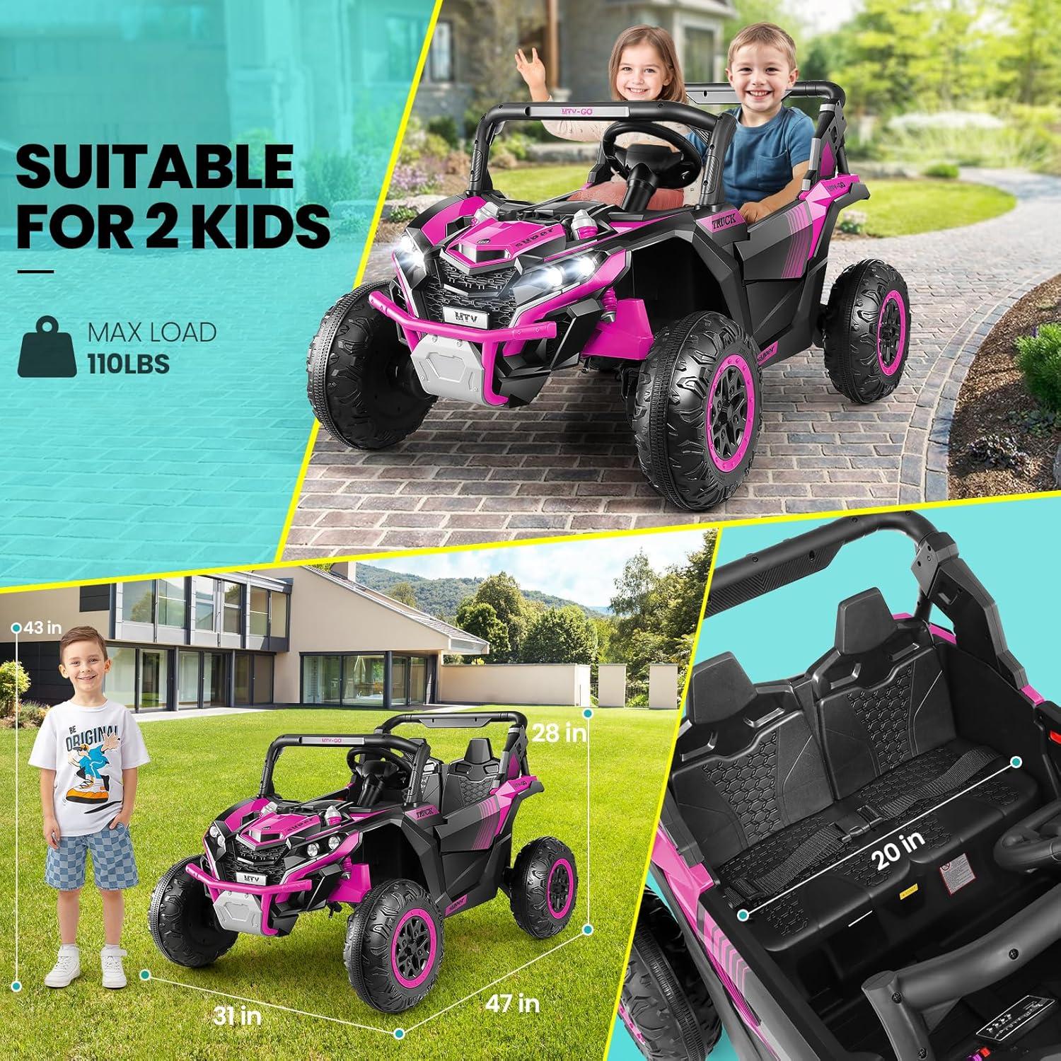 SUSIELADY 24V 2 Plazas Ride-On UTV para Niños, Coche Eléctrico con Control Remoto, Suspensión en las 4 Ruedas, Música, Almacenamiento, Camión de Juguetes Al Aire Libre para Niños Niñas a Partir de 3 Años, Rosa