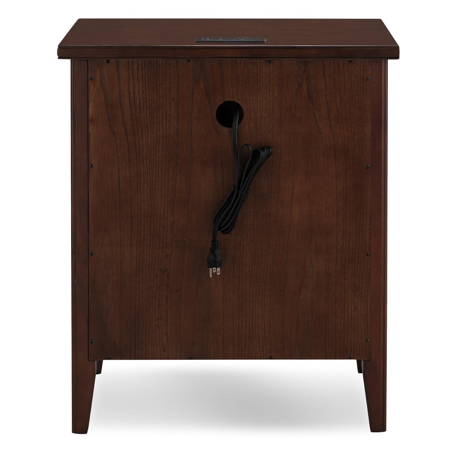 Leick Home 10522 Laurent Nightstand with Drawer, Door with USB-C Fast Charging Station and AC/USB Outlet, Chocolate Cherry
