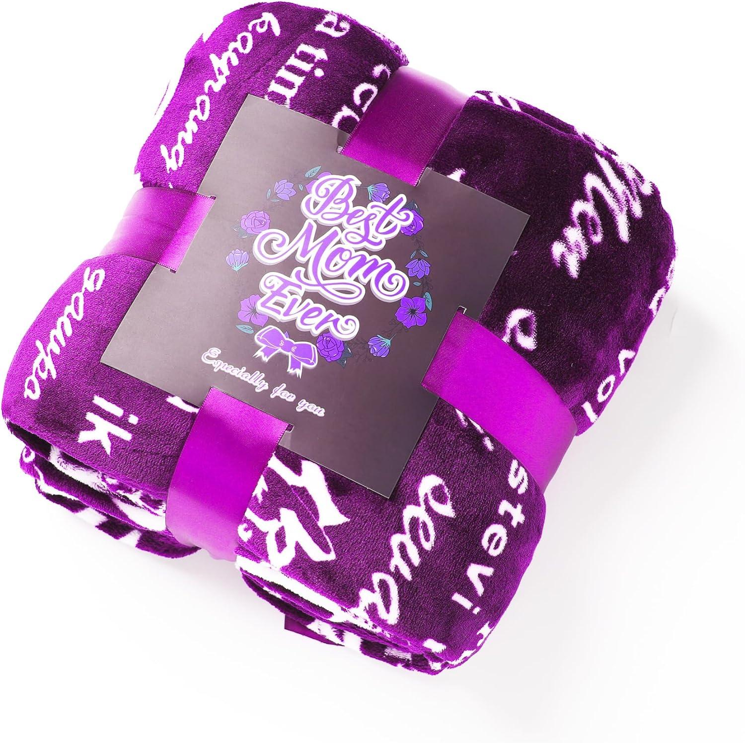 Gifts for Mom Wife Valentines Day Throw Blanket Gifts for Grandma, Best MOM Ever Surrounded by Heart Shape with 100 Languages I Love You Blanket, Mom Gifts Christmas Mother‘s Day 60''x70''