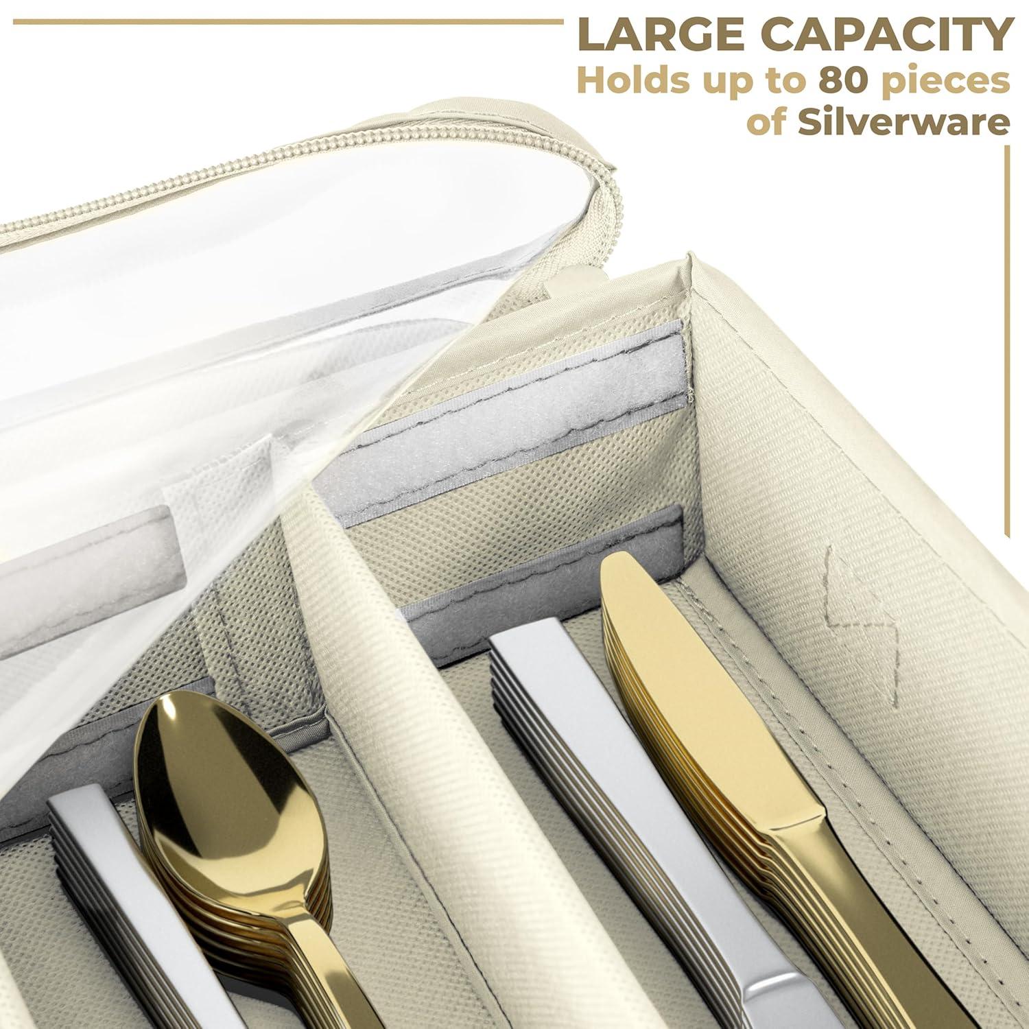 Sorbus Flatware & Utensil Storage - Gray Fabric Chest Box for Storage and Organizing Utensils, Silverware, Flatware, Cutlery - Silverware Organizer Container with Zipper Clear Lid & Adjustable Divider