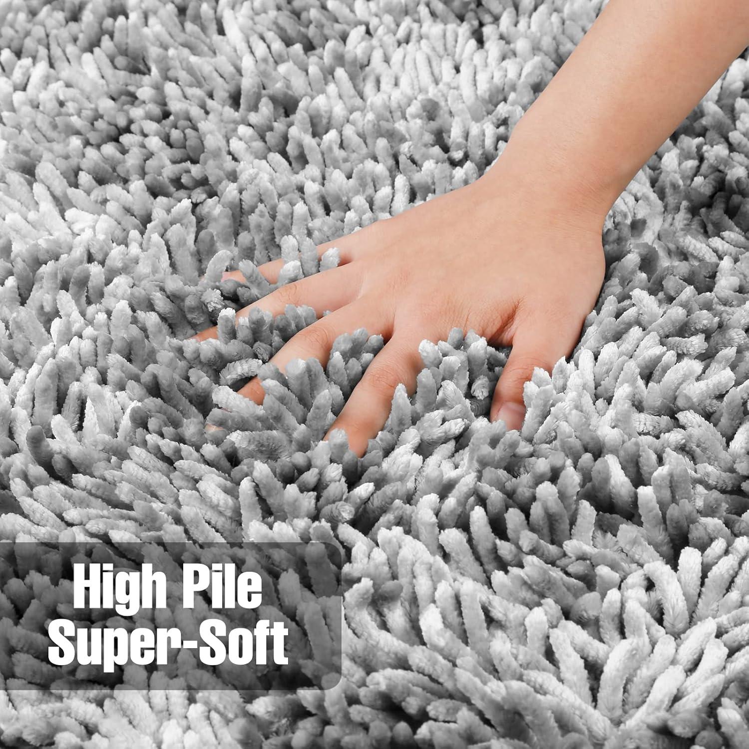 Light Gray Plush Chenille Non-Slip Bathroom Rug Set