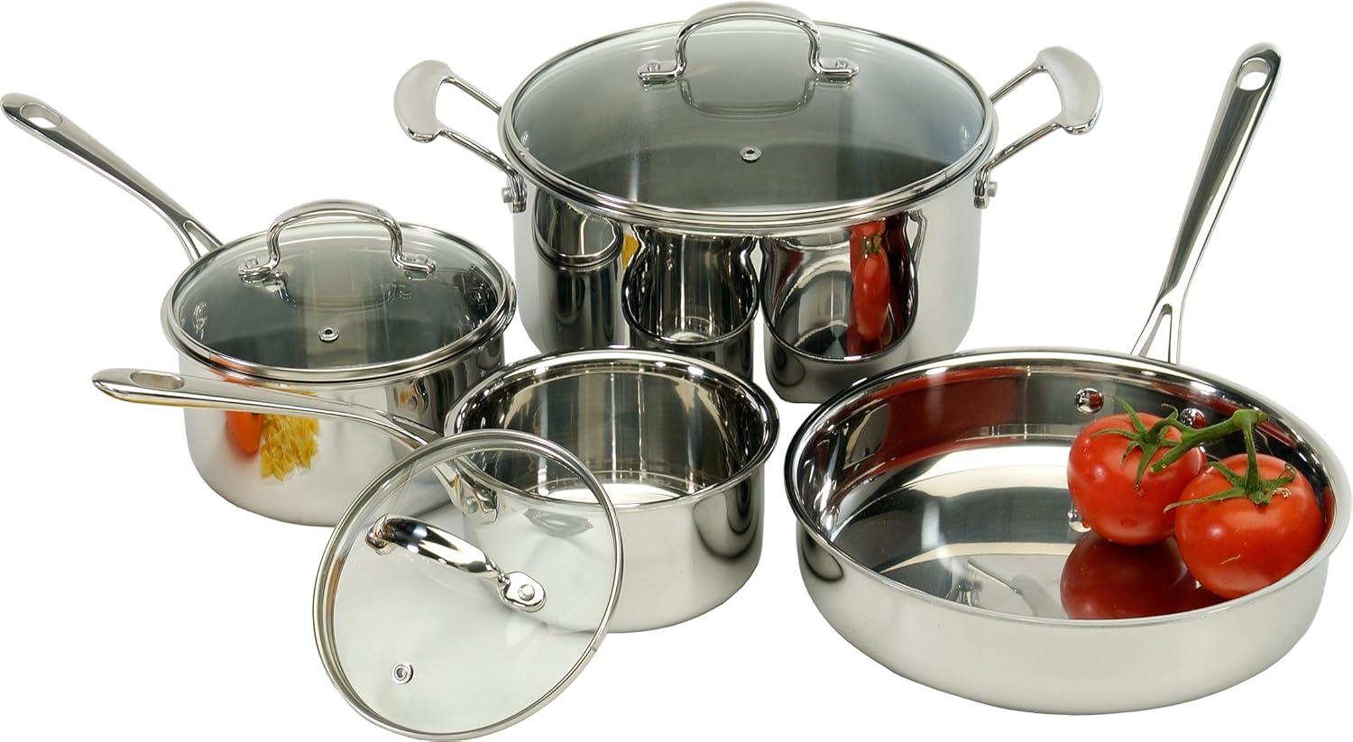 7-Piece Stainless Steel Tri-Ply Cookware Set with Glass Lids