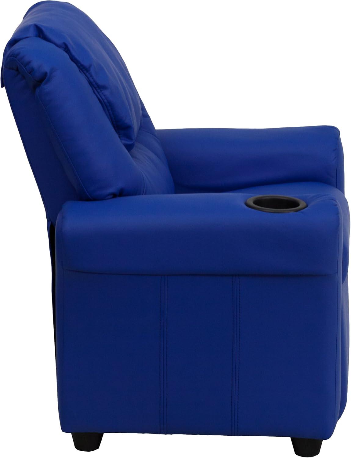 Emma and Oliver Blue Vinyl Kids Recliner with Cup Holder and Headrest