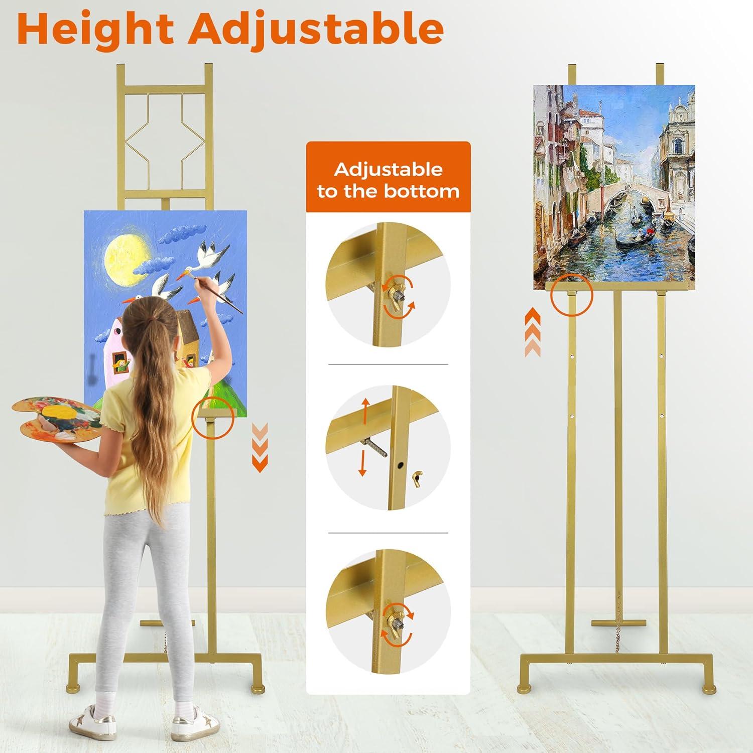 Gold Adjustable Metal Floor Easel with Chain Support