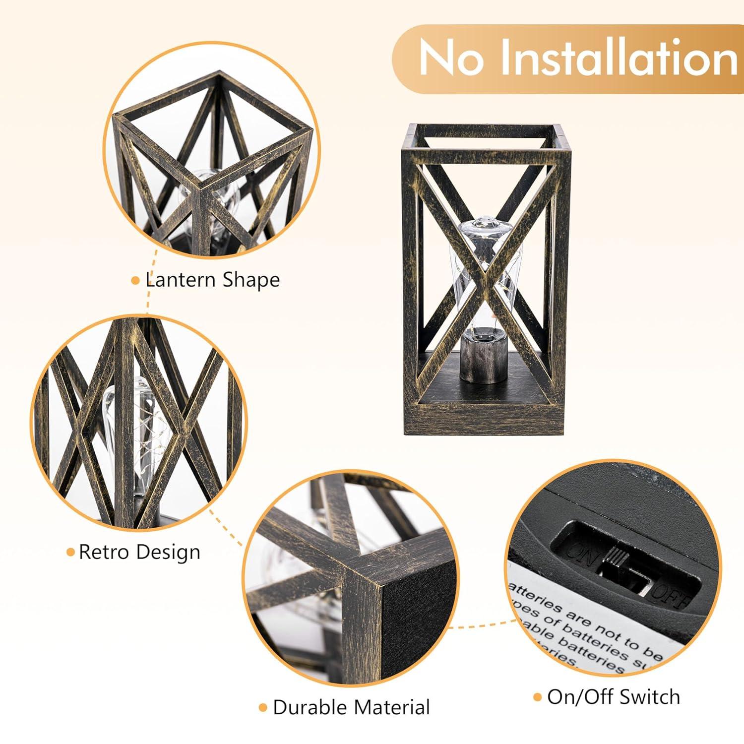 WINGBO 2 Pack Retro Battery Powered Table Lamps, Battery Operated Cordless Lamp Set, Portable Nightlight Decorative Light for Living Room Dining Room Bedroom Entryway Patio, Black & Gold Finish