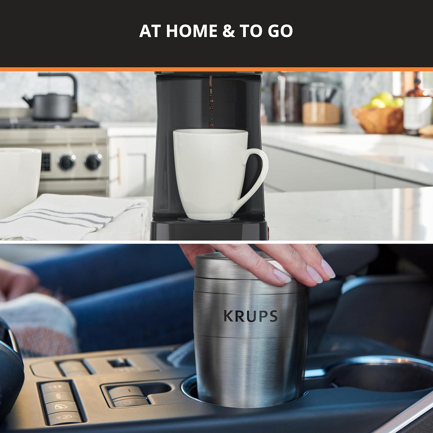 Krups Simply Brew To Go - Single-Serve Coffee Maker with Stainless Steel Travel Mug, 14 fl oz