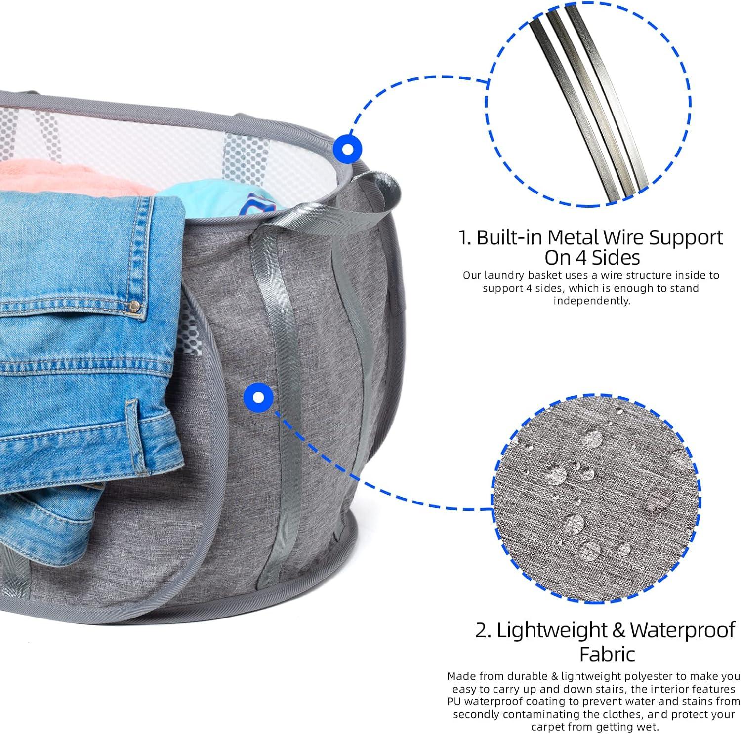 Pop-Up Laundry Hamper with Reinforced U-Shaped Handle - 1.5 Load Capacity Collapsible Basket, Magnetic Closure, Anti-Snap Safety Design, Fits in Washer/Dryer Gaps