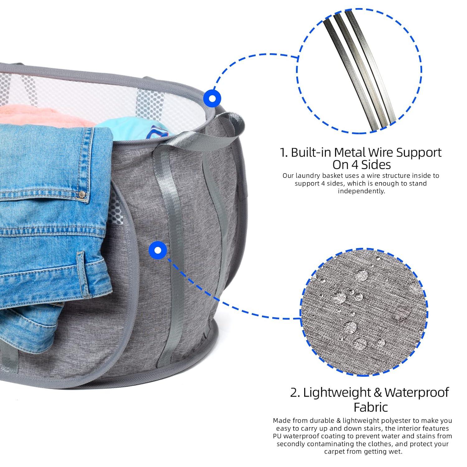 Pop-Up Laundry Hamper with Reinforced U-Shaped Handle - 1.5 Load Capacity Collapsible Basket, Magnetic Closure, Anti-Snap Safety Design, Fits in Washer/Dryer Gaps