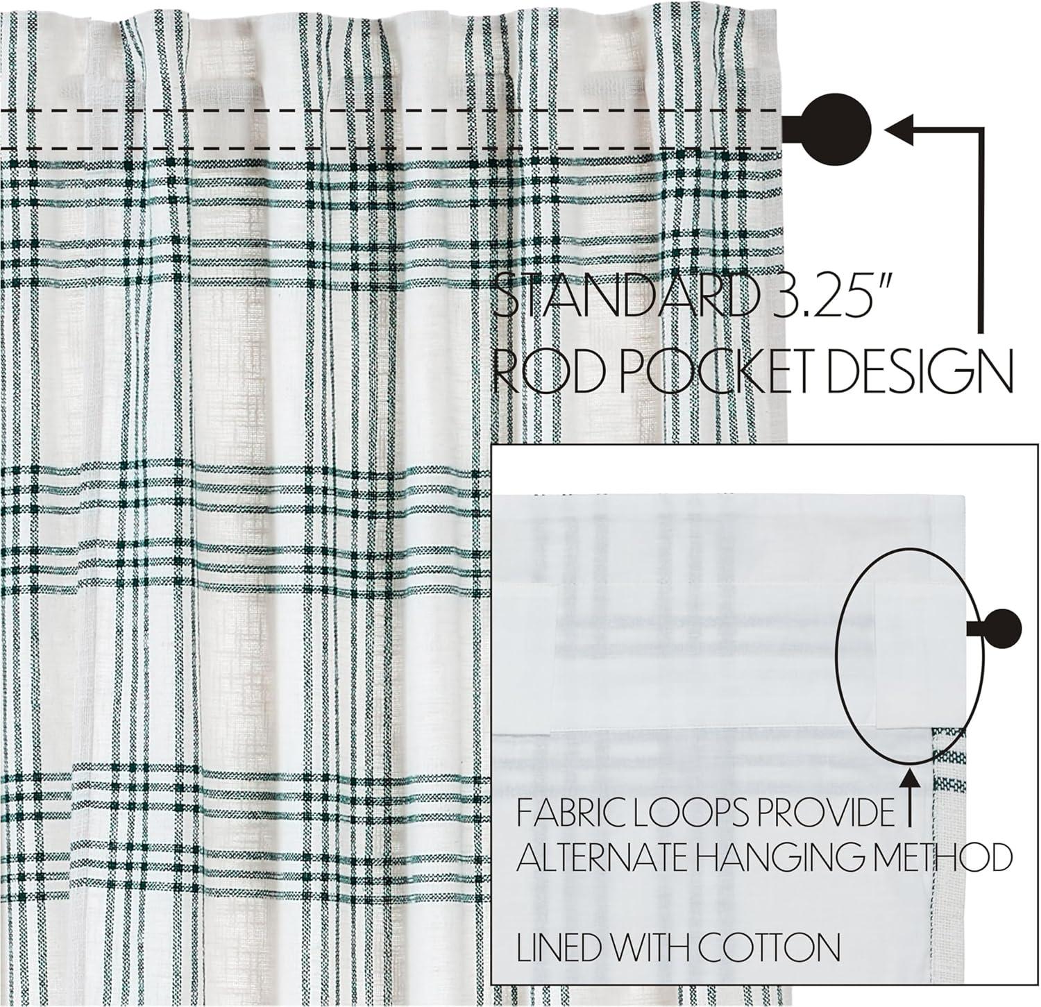 84-Inch White and Green Cotton Plaid Curtain Panel Pair