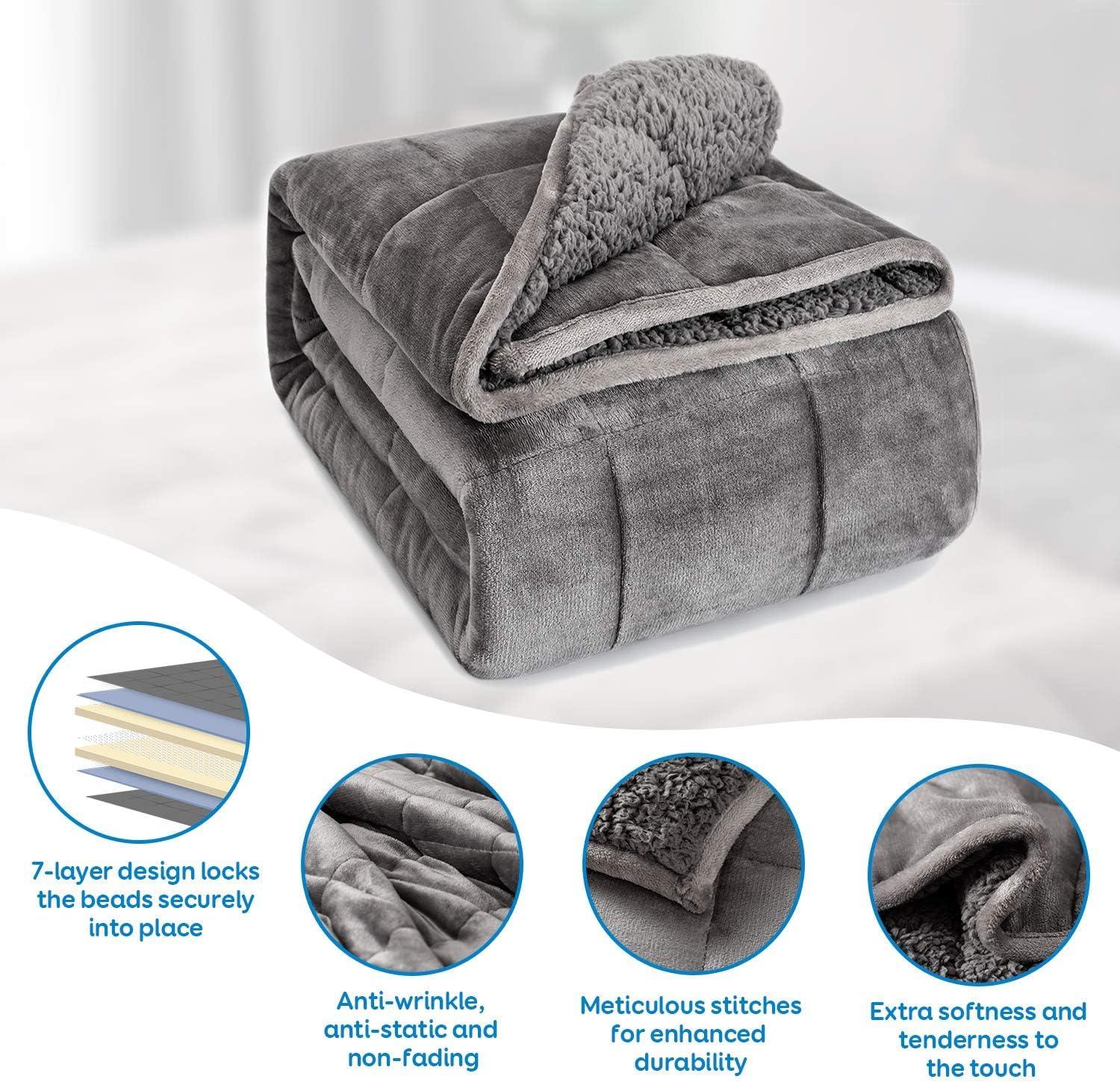 Cottonblue Faux Fur Weighted Blanket 15 lbs, Long Fur Fluffy Weighted Blanket Twin Size for Adults, Cozy Warm Fuzzy Sherpa Reverse Heavy Blanket for Sofa Bed Couch, 48 x 72 Inches, Morandi Grey