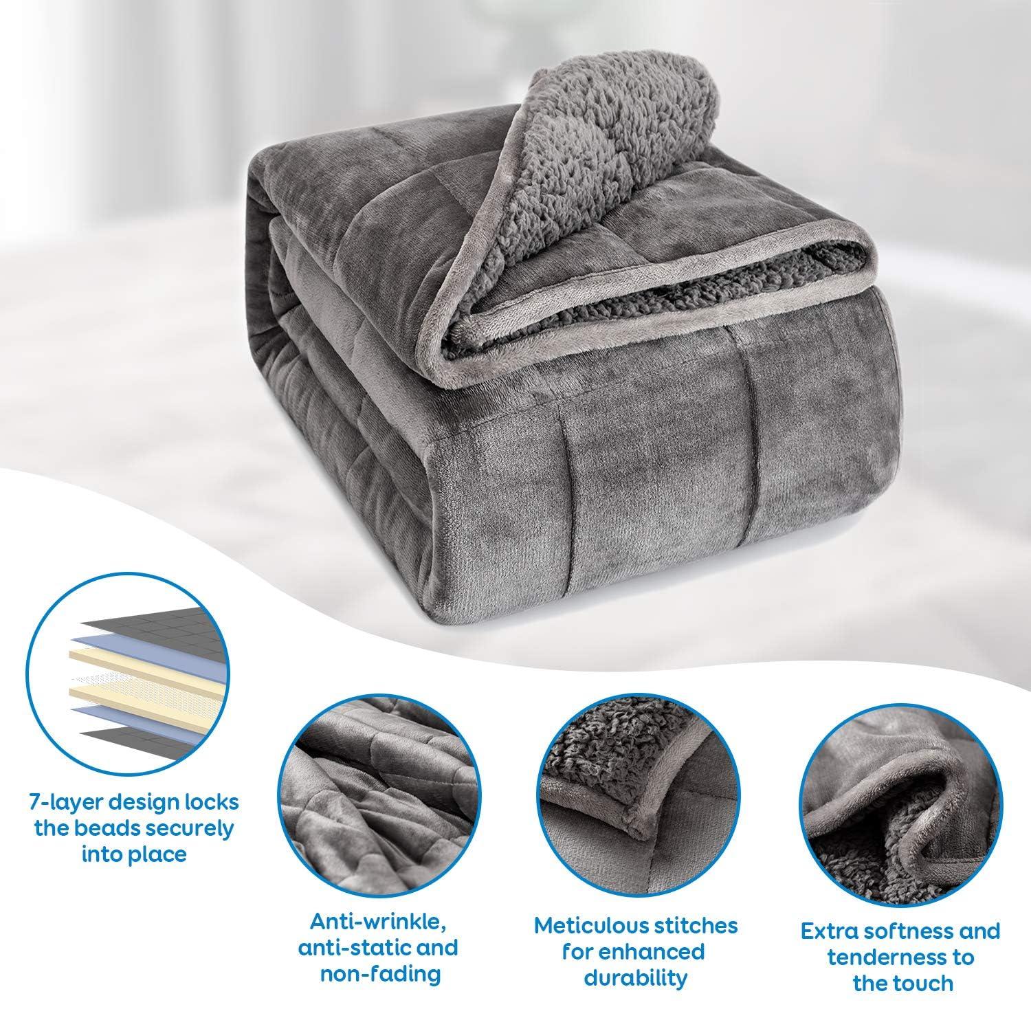 Cottonblue Faux Fur Weighted Blanket 15 lbs, Long Fur Fluffy Weighted Blanket Twin Size for Adults, Cozy Warm Fuzzy Sherpa Reverse Heavy Blanket for Sofa Bed Couch, 48 x 72 Inches, Morandi Grey