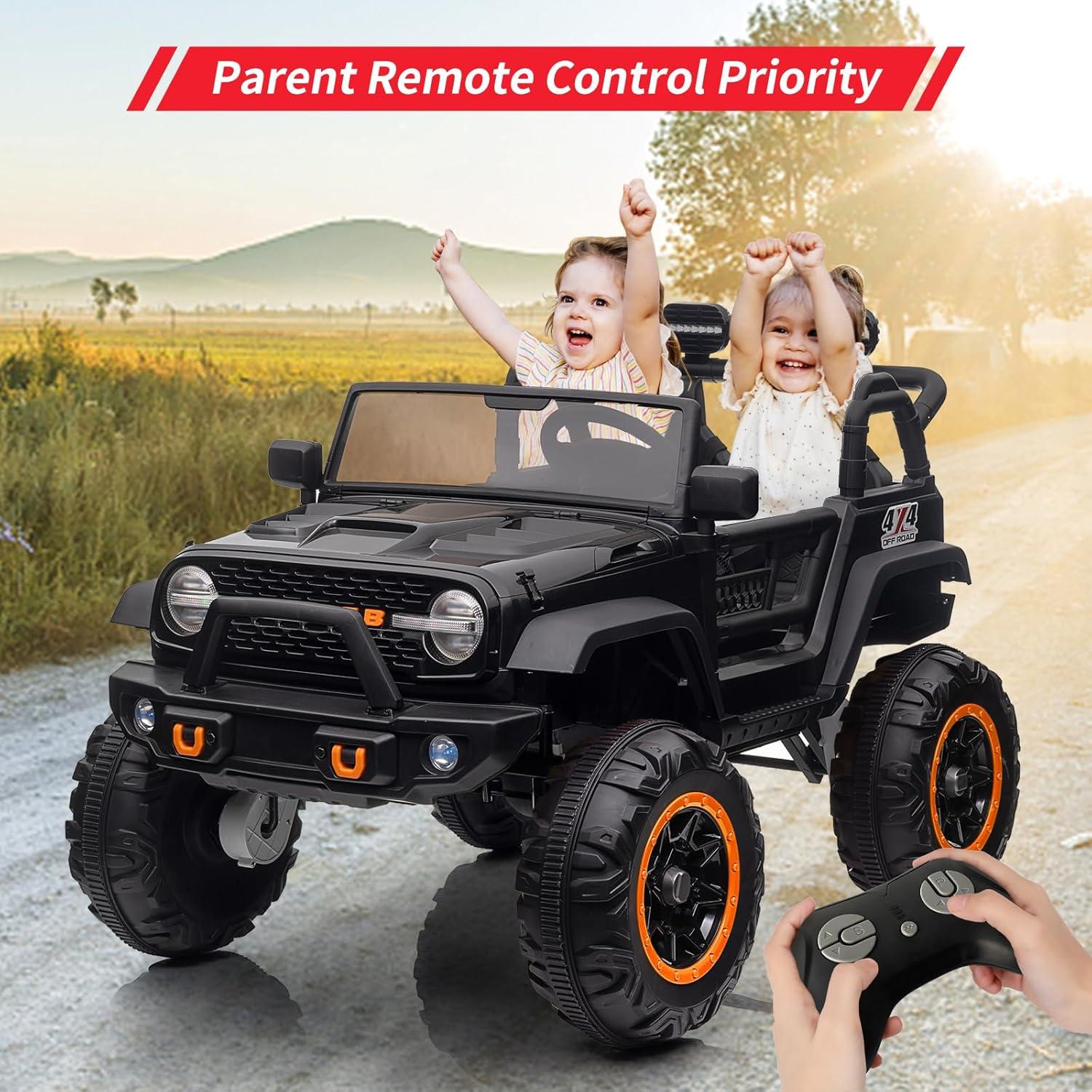 Yesfashion 24V Kids large Jeep 2 Seats SUV Ride on Car Ride on Truck with Remote Control, Electric 4*45W Motors Ride on Toys, with LED Light,Music,USB