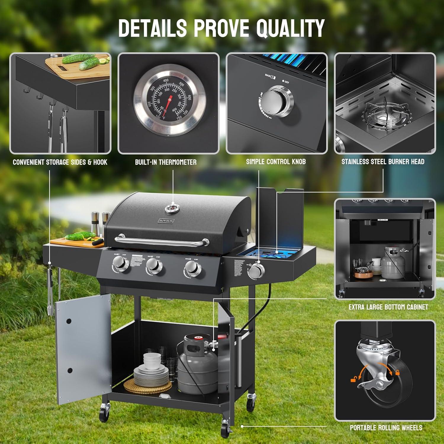 3 Burner Propane Gas Grill With Side Burner