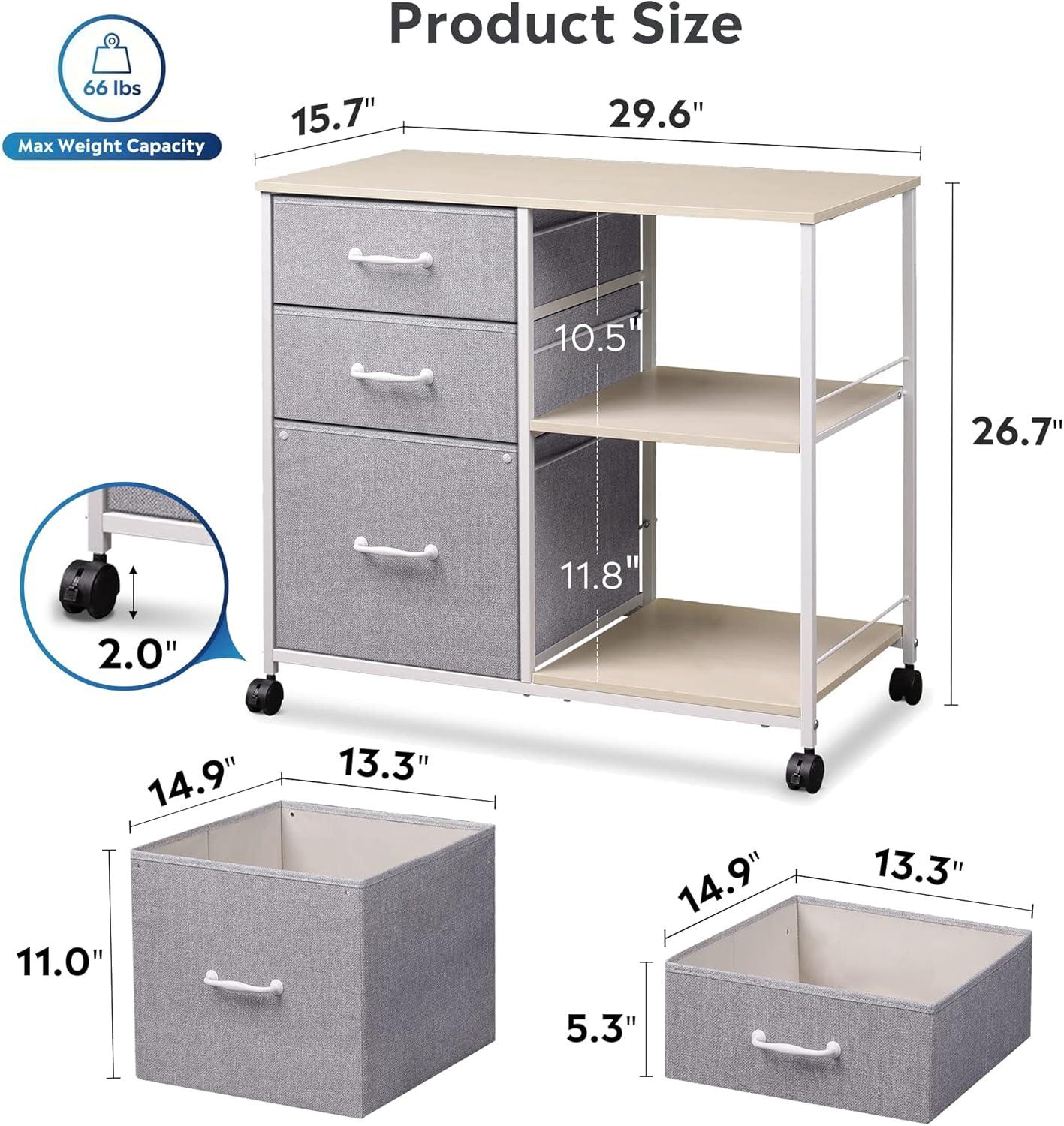 Light Grey 3-Drawer Mobile File Cabinet: Rolling Printer Stand with Open Shelf, Fits A4/Letter Size