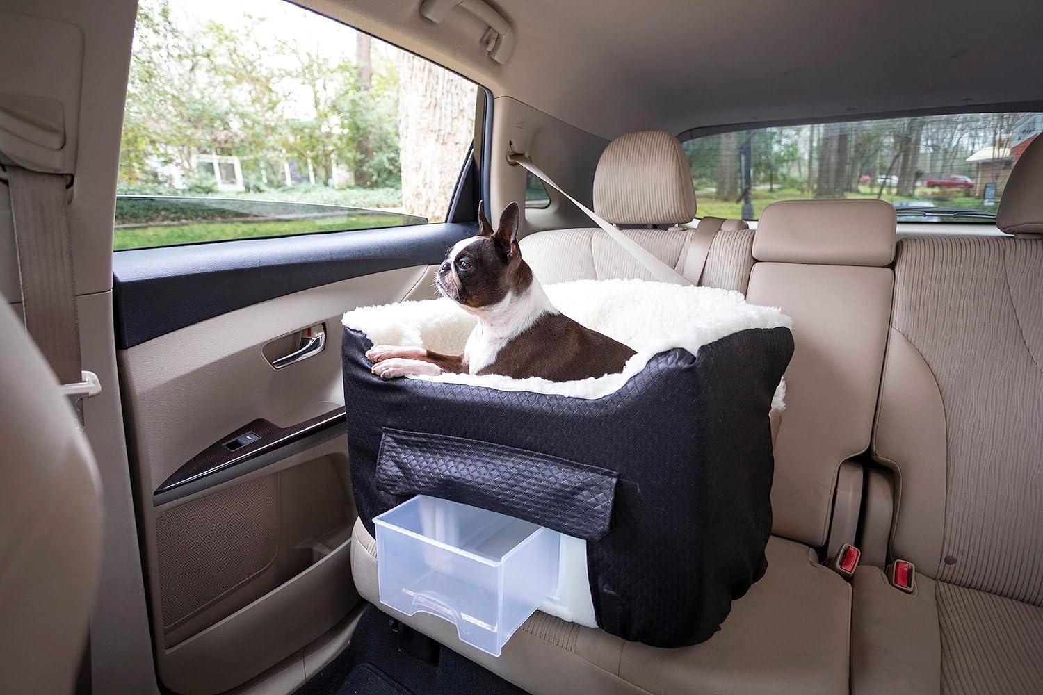 Medium Black Diamond Dog Car Seat with Storage Tray