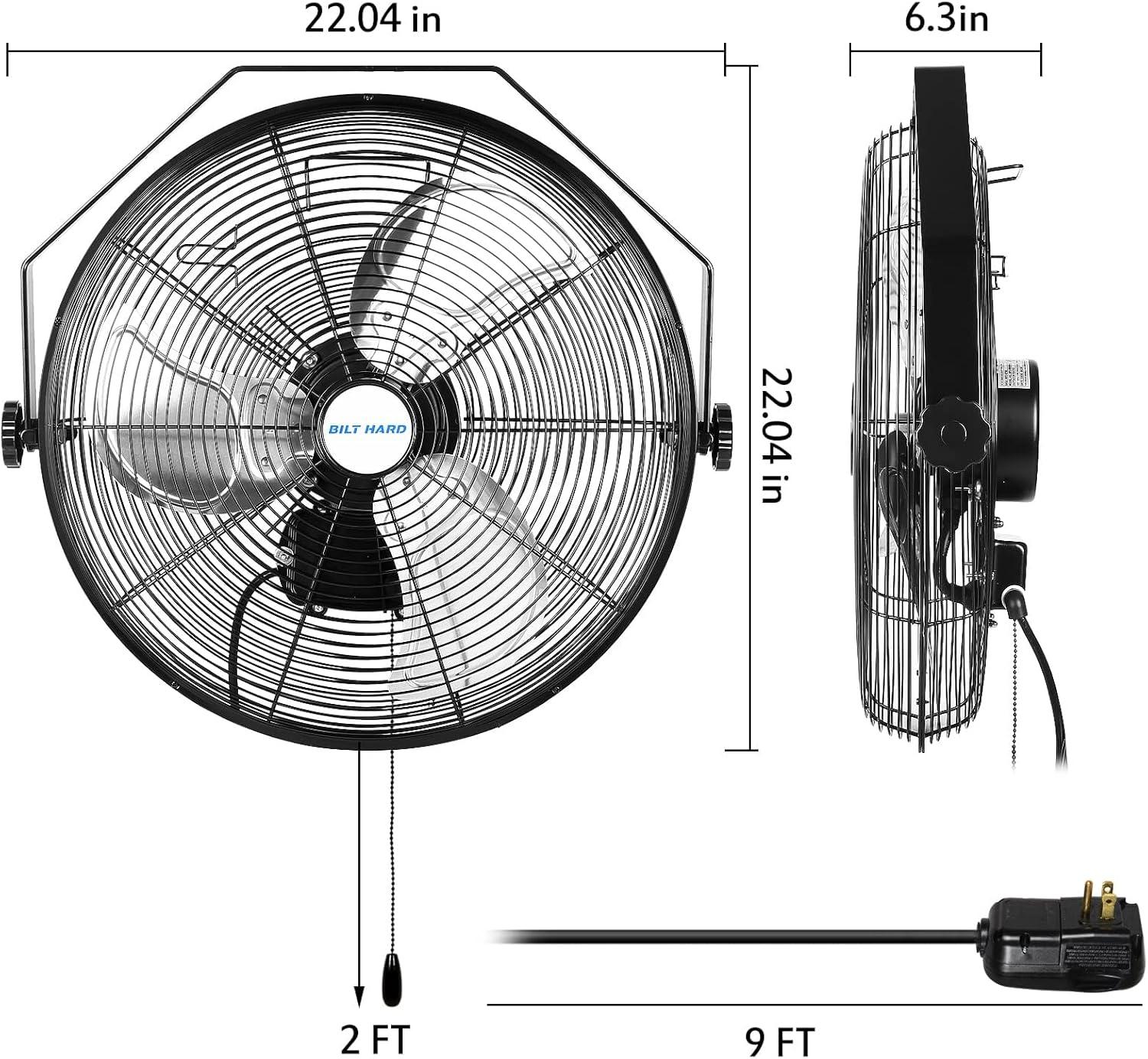 BILT HARD 18" Industrial Wall Mount Fan, 3-Speeds High Velocity Wall Fan with Sealed Motor, 4300 CFM Heavy Duty Metal Barn Fans