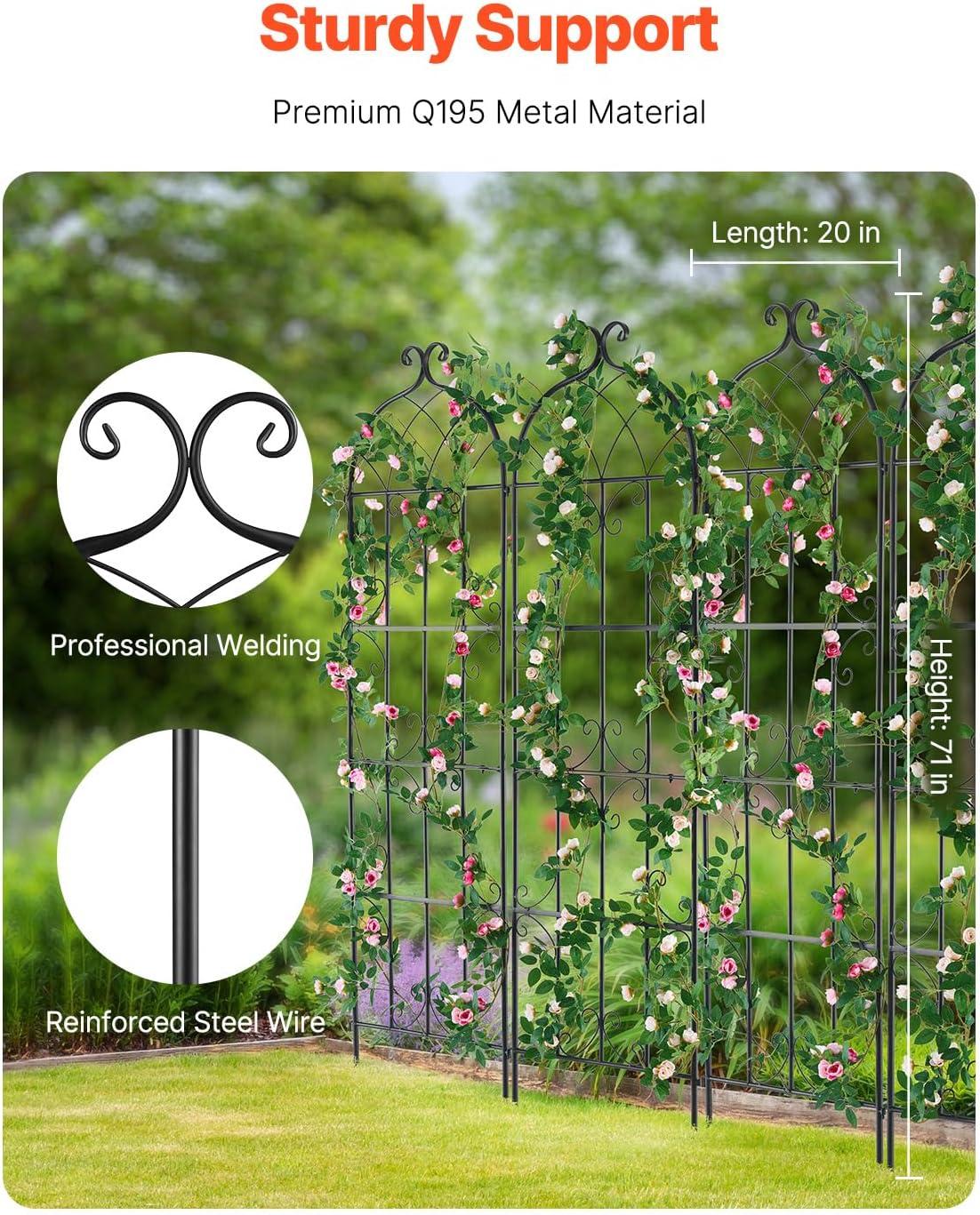 Garden Trellis for Climbing Plants, 60 x 15 in., 2 Packs Rustproof Metal Garden Flower Trellis, Climbing Rose Trellis