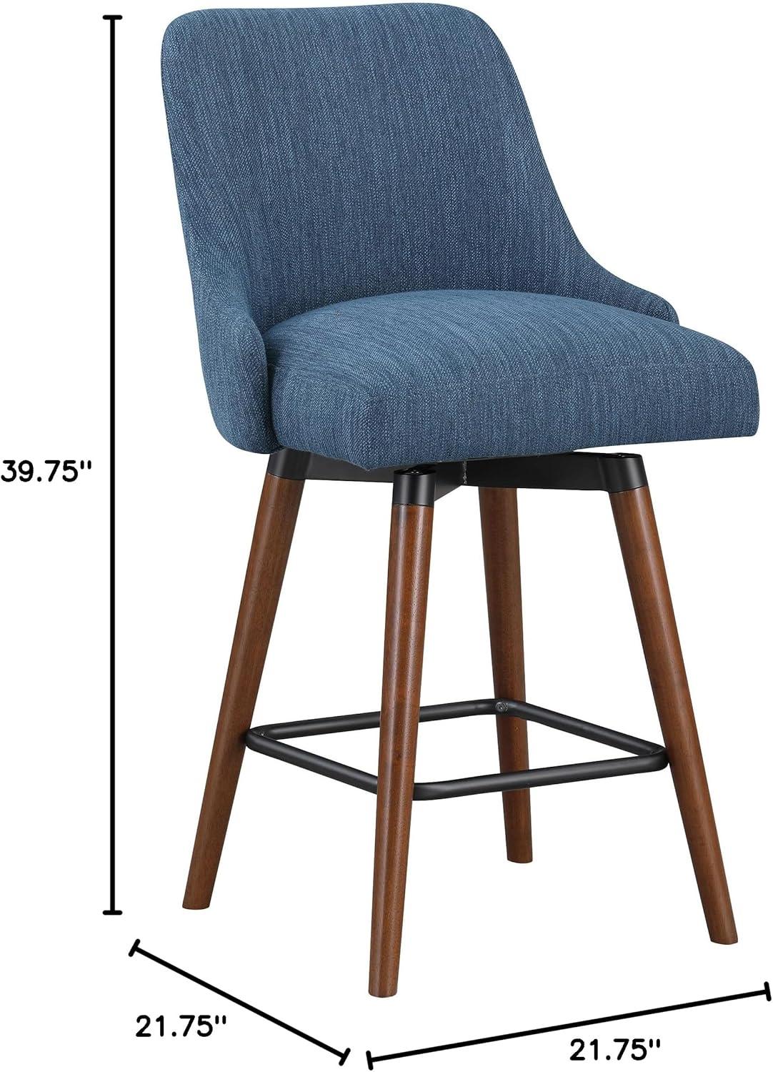 Bagford 26" Swivel Counter Stool with Medium Espresso Legs in Navy Fabric