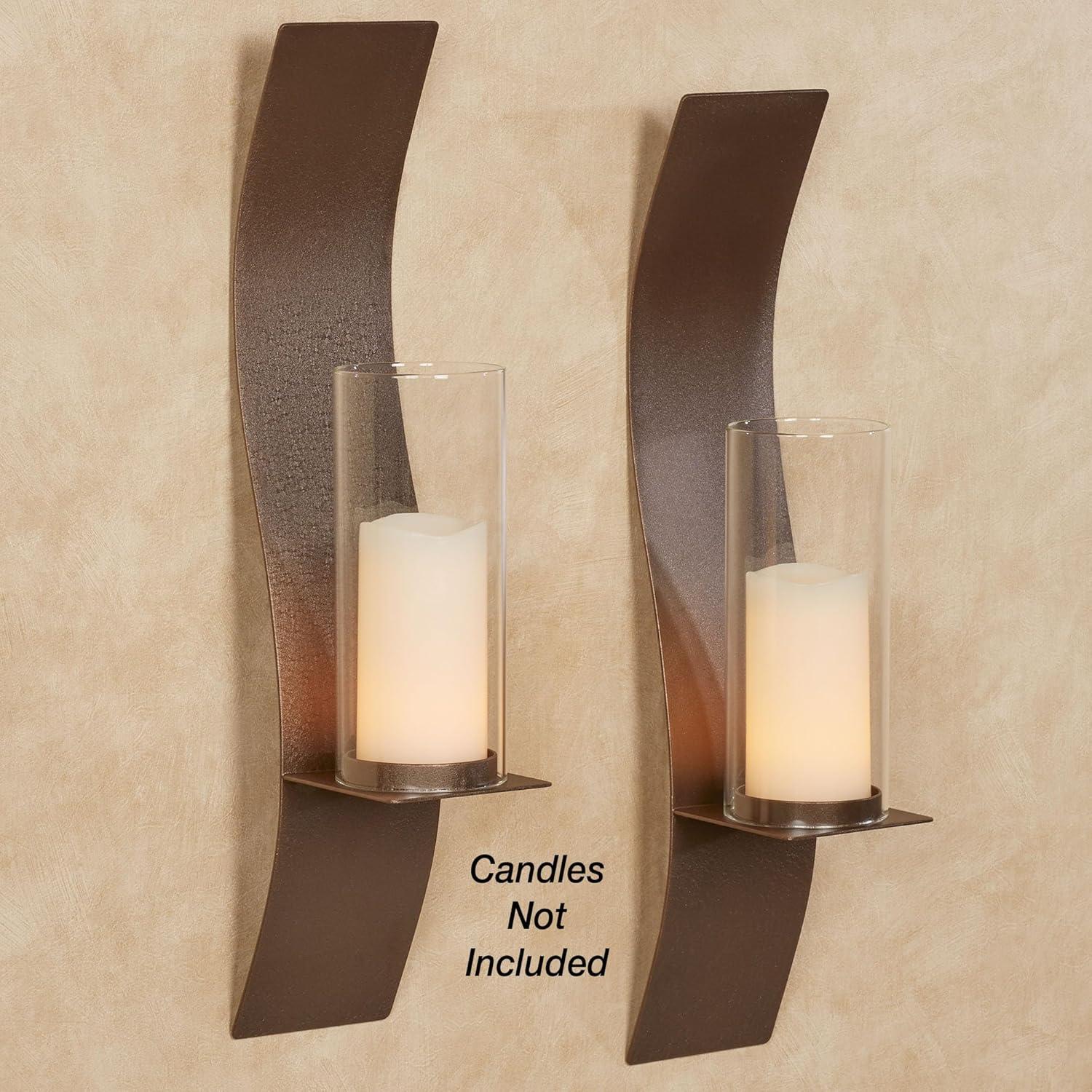 Sinuous Wall Sconce Pair Rich Bronze - Handcrafted Steel - Glass Hurricane - Set of 2 - Metal Sconces Holder for Bedroom, Bathroom, Living Room, Kitchen Walls Small 24 Inches High