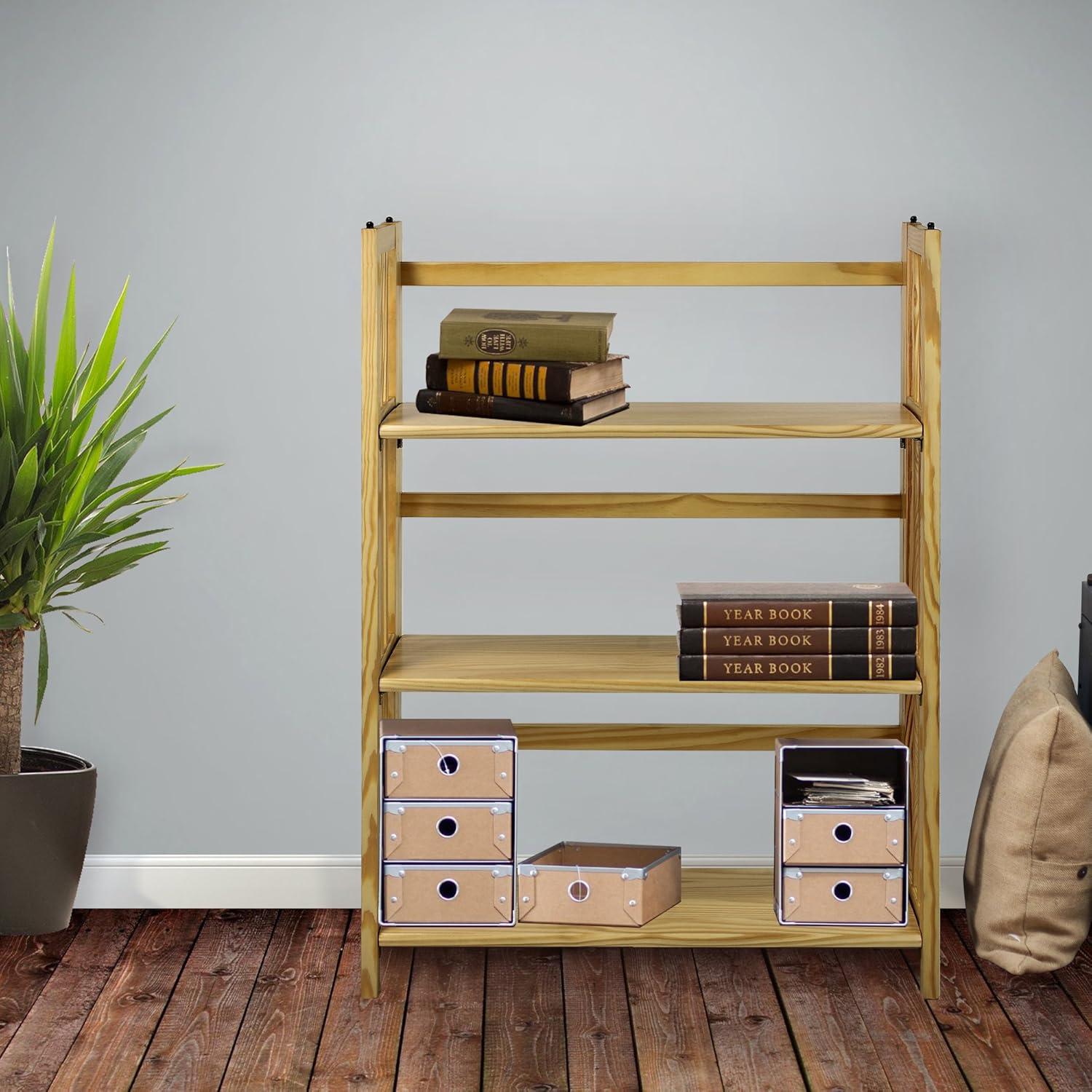 3-Shelf Folding Stackable Bookcase 27.5" Wide-Natu