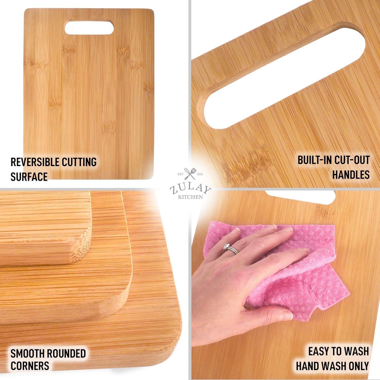 Zulay Kitchen (3-Piece) Bamboo Wooden Cutting Boards For Kitchen - Premium 3 Assorted Sizes (9.5"x13", 8.5"x11", and 6"x8")