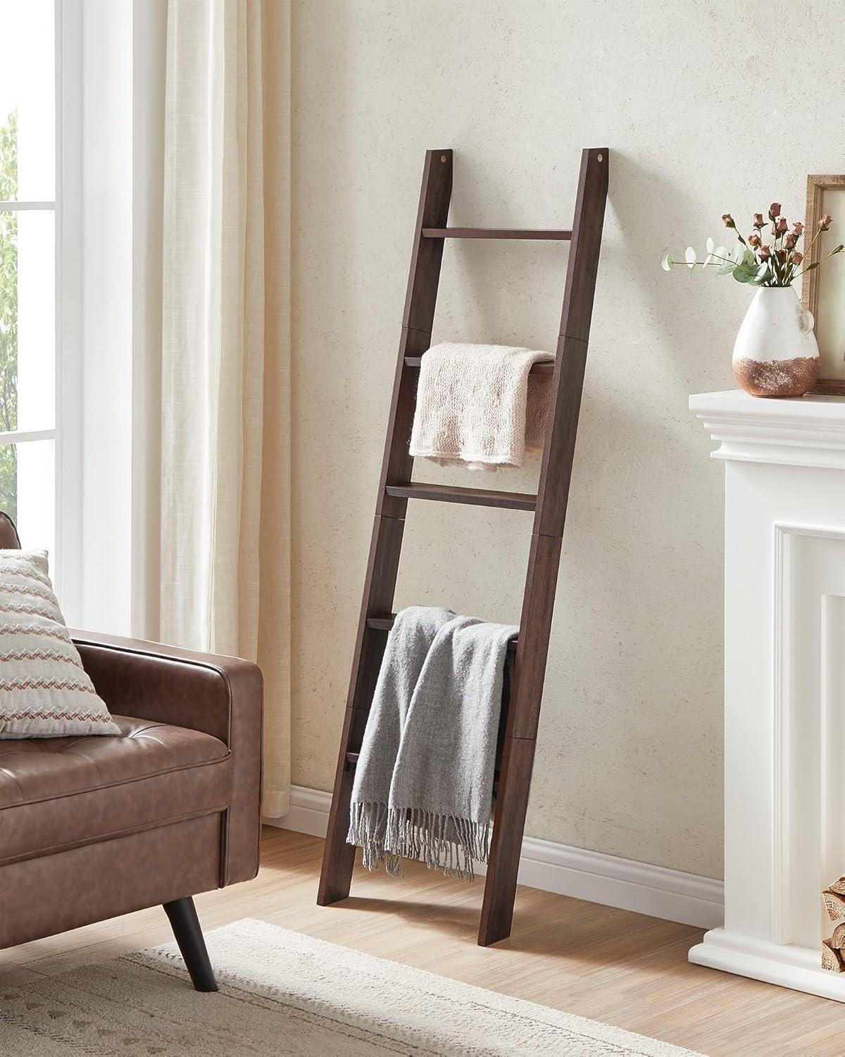 Maroon Brown 5-Tier Rustic Particleboard Blanket Ladder