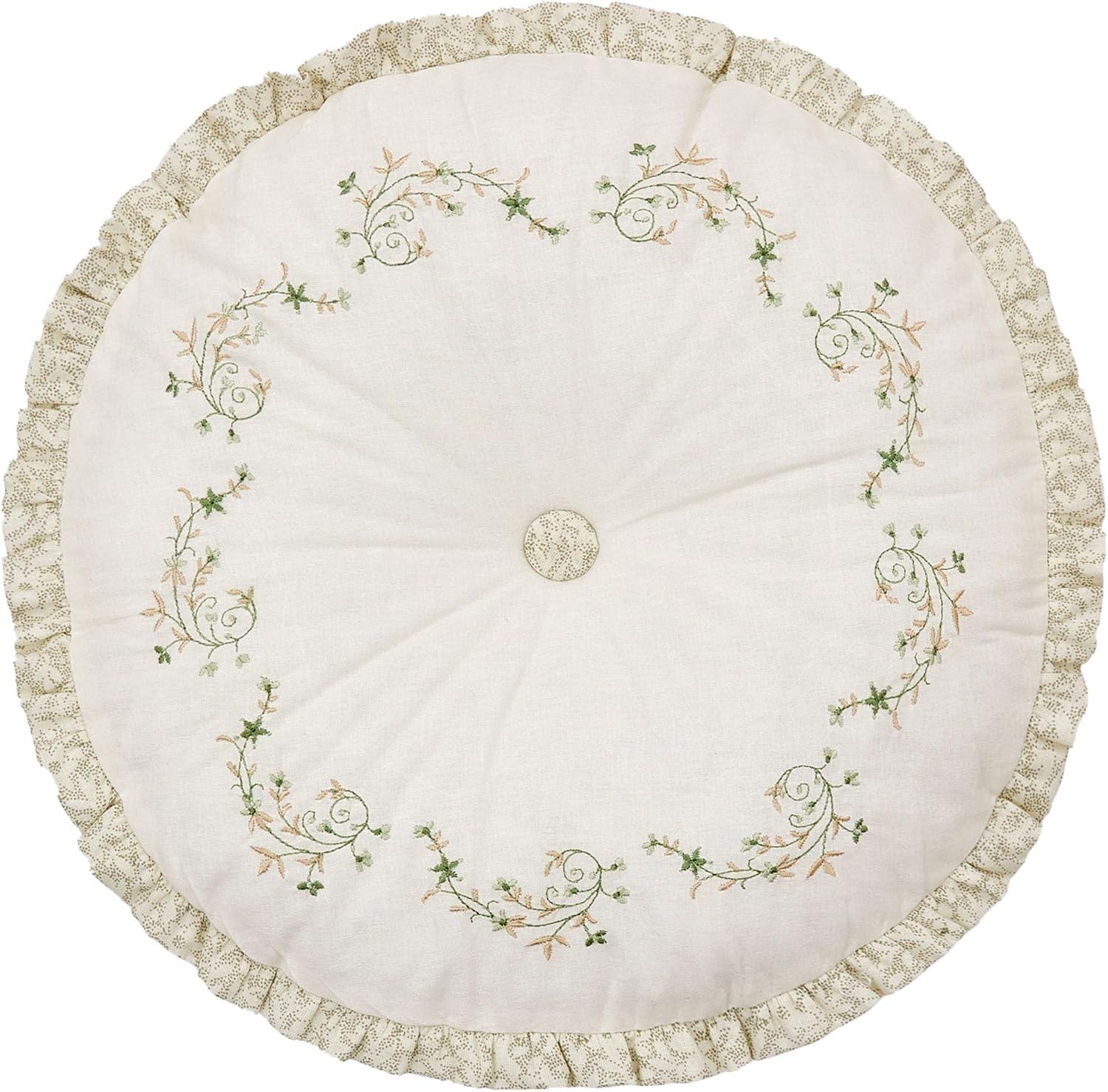 Modern Heirloom Harper Green Floral Embroidered Round Pillow