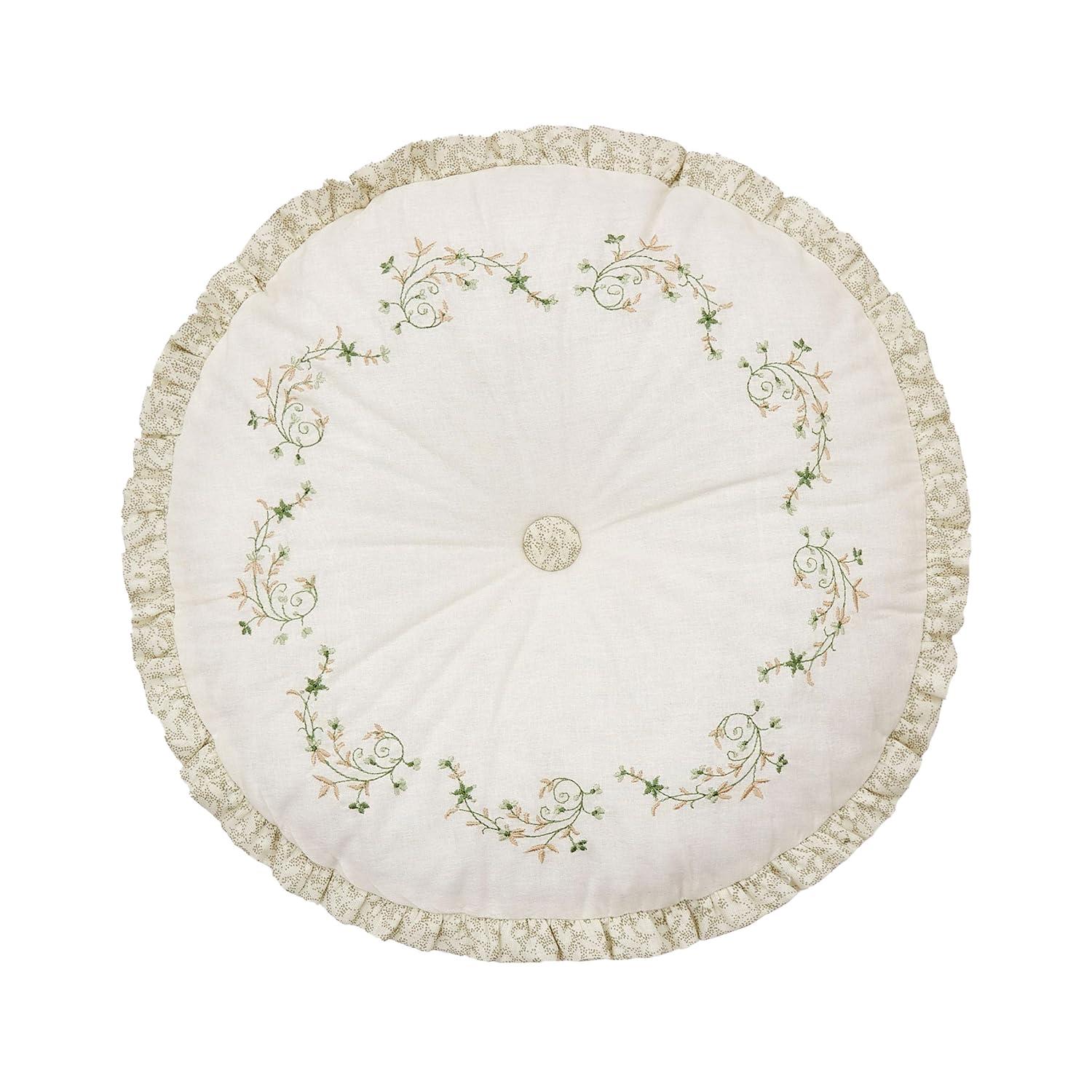 Modern Heirloom Harper Green Floral Embroidered Round Pillow