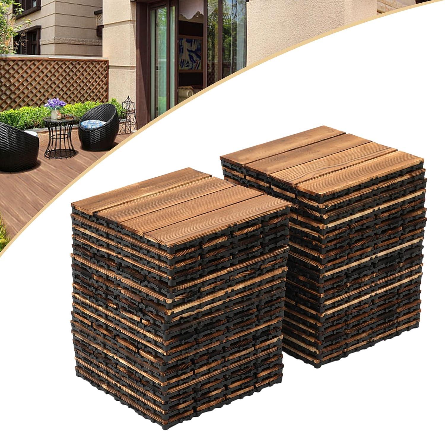 DENEST 36pcs 12x12'' Non-slip Deck Patio Tile Interlocking Wood Flooring Tiles Brown