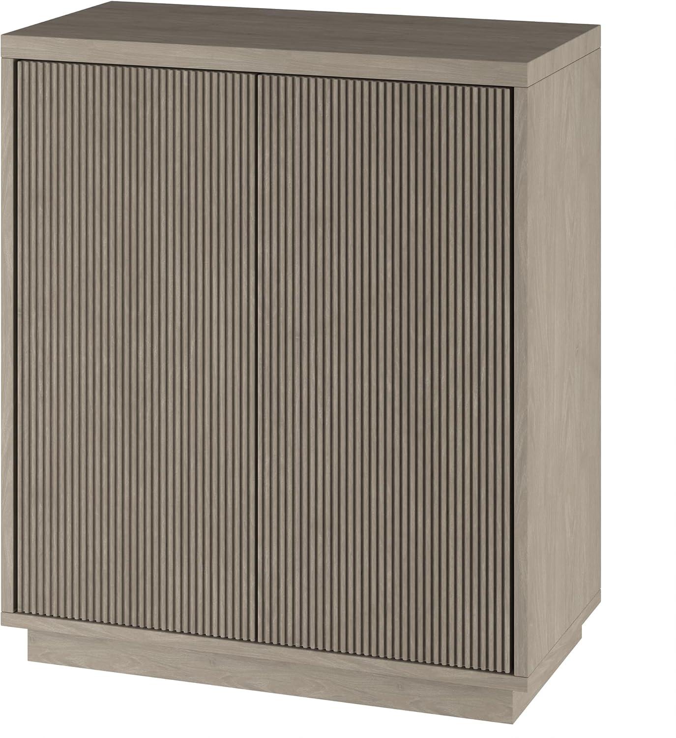 Antiqued Gray Oak Ridged Accent Cabinet with Plinth Base