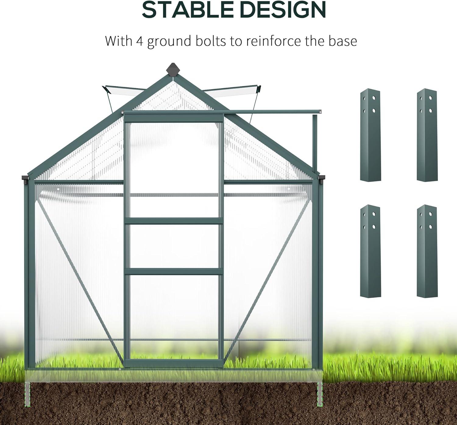 Outsunny Polycarbonate Greenhouse, Heavy Duty Outdoor Aluminum Walk-in Green House Kit with Vent & Door for Backyard Garden