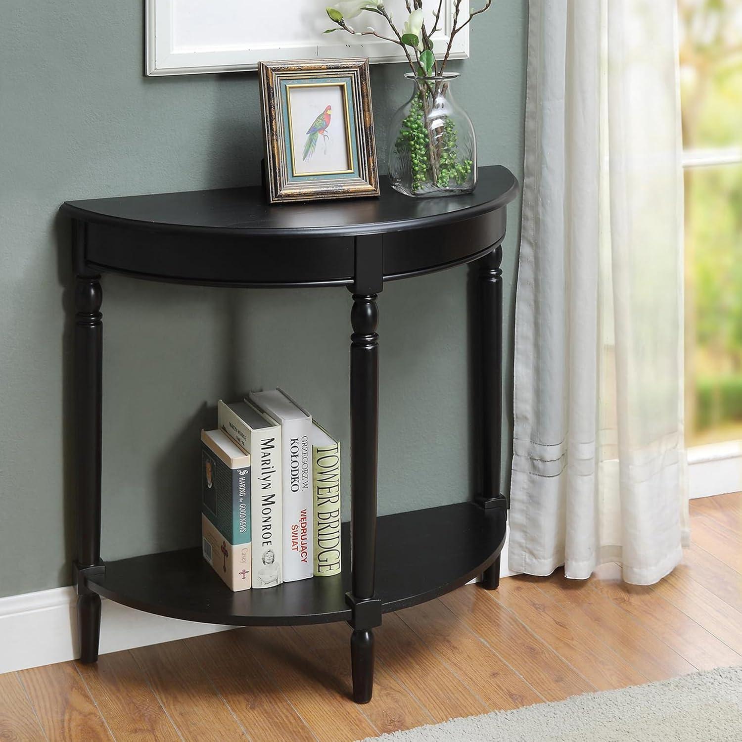 Convenience Concepts French Country Half-Round Entryway Table with Shelf, Black